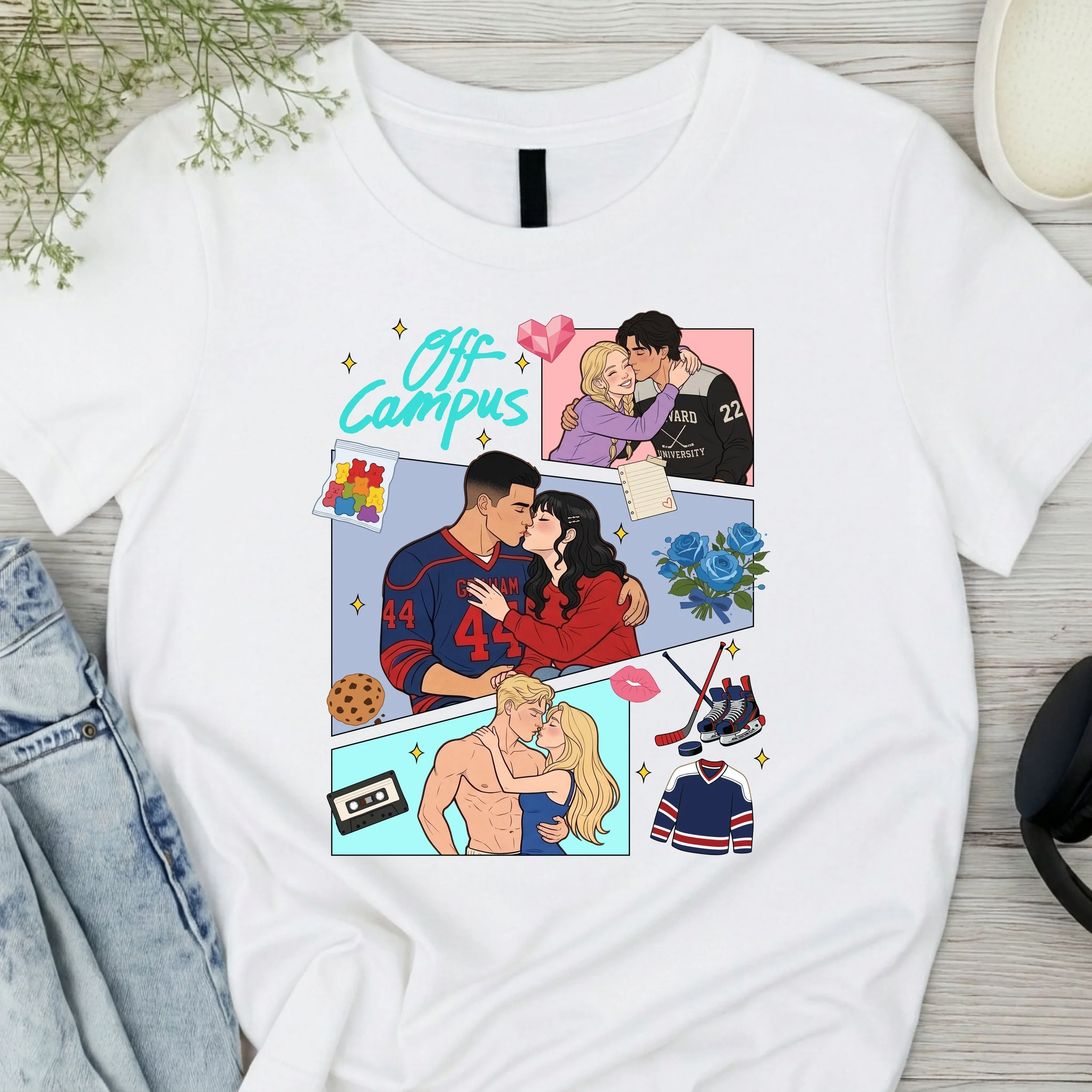 "Off Campus" Collegiate Romance Graphic T-Shirt - Bookish Sports Fan Apparel - Romantic Novel Fan Tee
