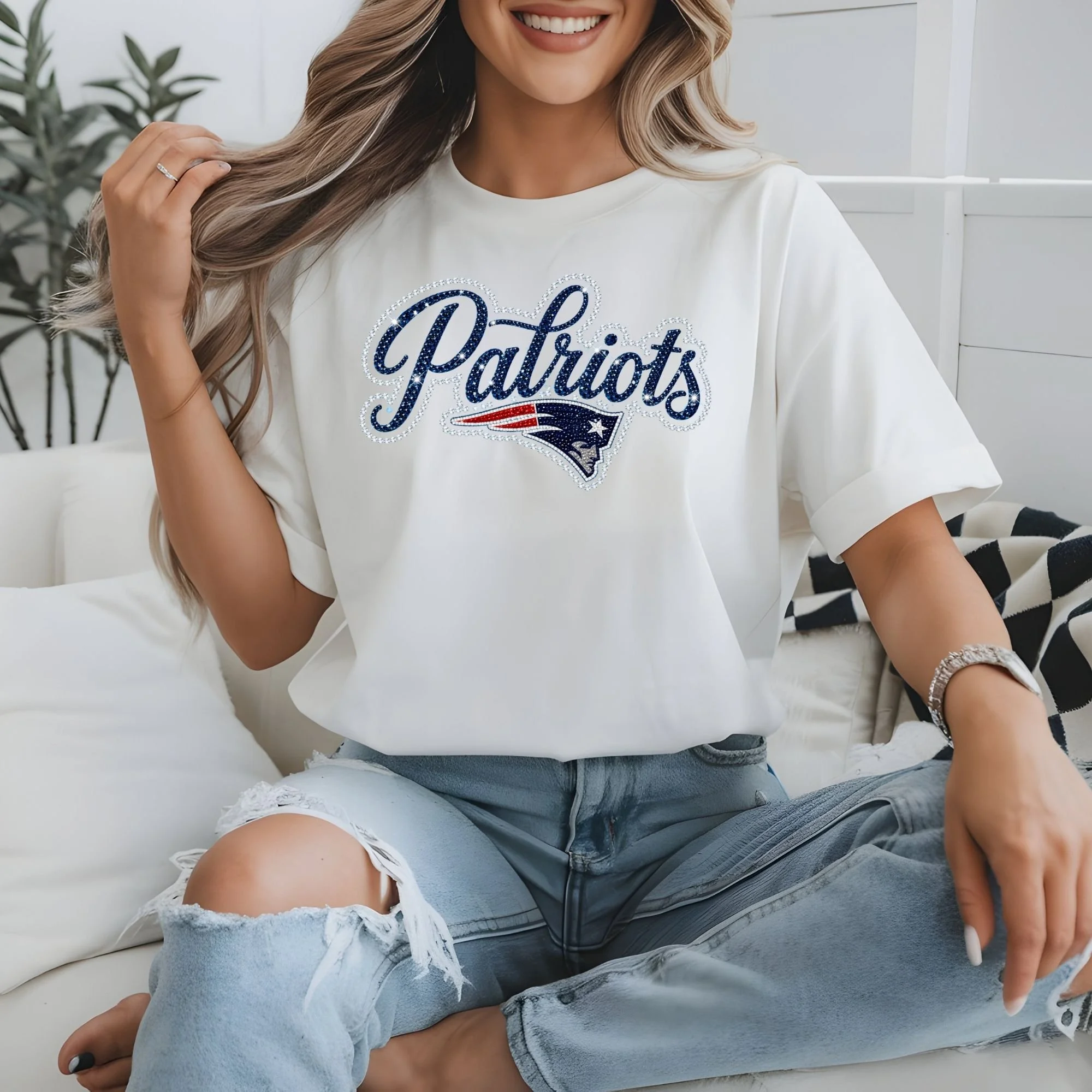 FOOTBALL FAUX BLING T SHIRTS- PATRIOTS
