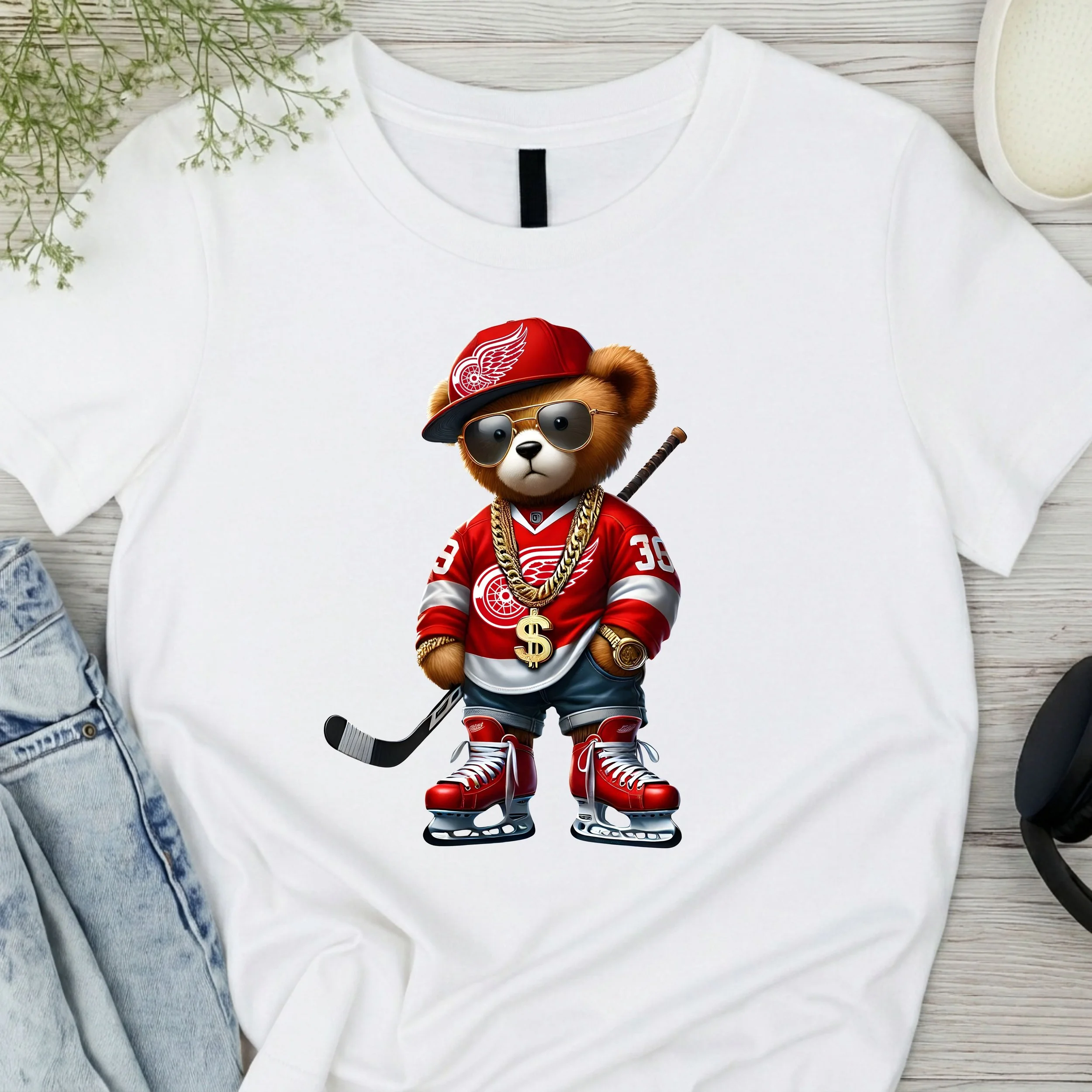 Hockey Bear Fan T-Shirt - DETROIT RED WINGS