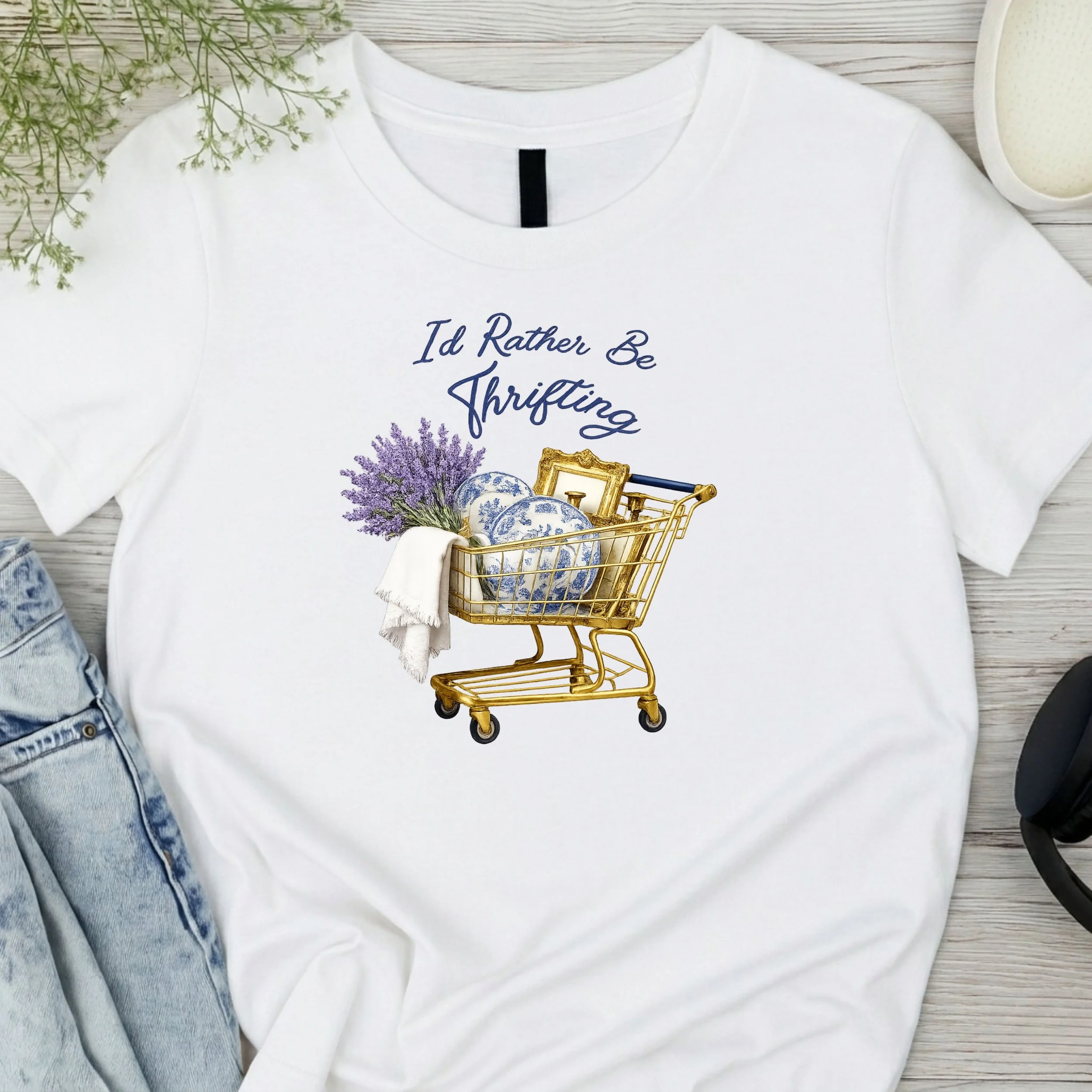 I'd Rather Be Thrifting Graphic T-Shirt - Vintage Treasure Hunter Tee - Cute Antique Shopper Apparel