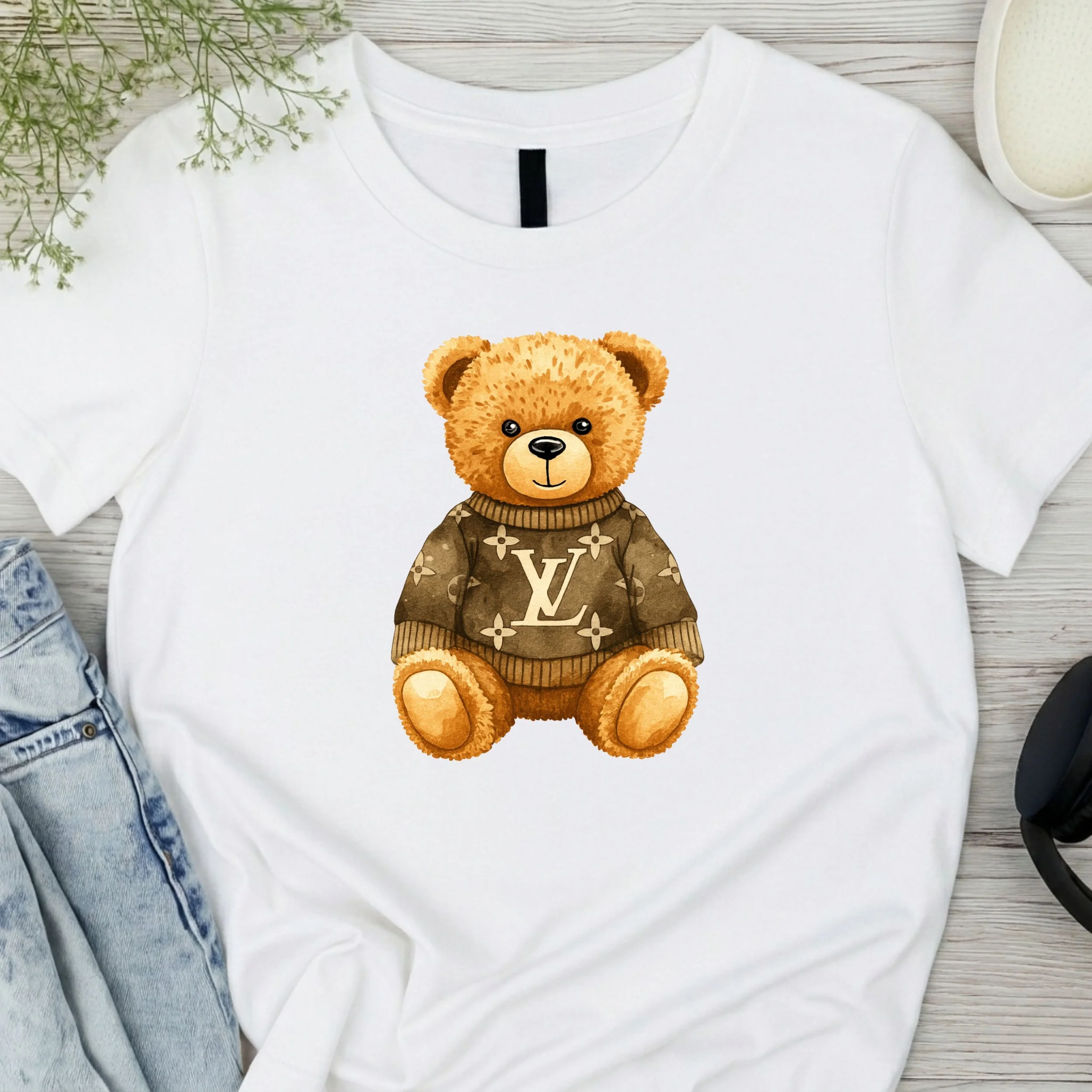 Designer-Inspired Teddy Bear Graphic T-Shirt - Chic Plushie Fashion Tee - Trendy Black Casual Apparel