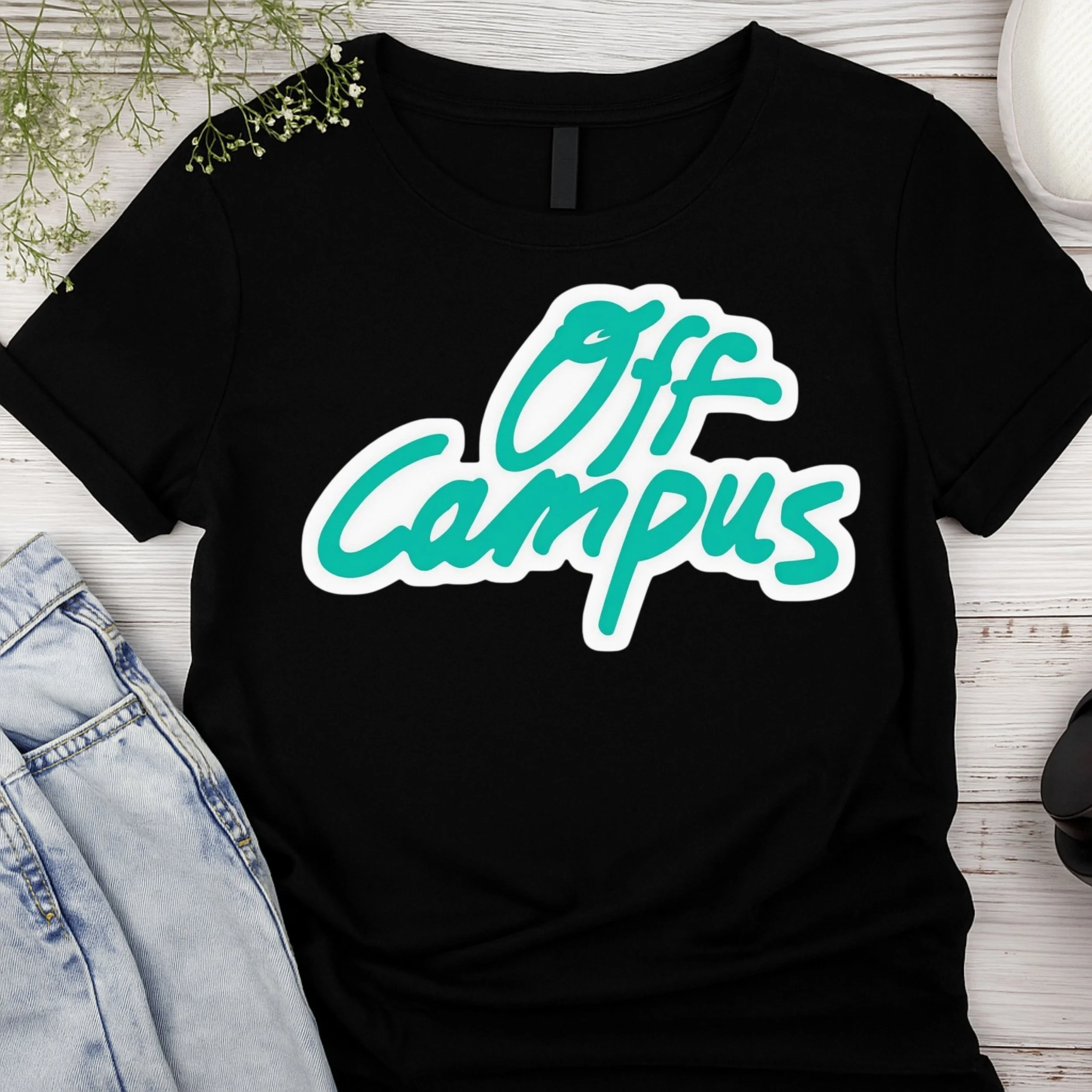 "Off Campus" Logo Graphic T-Shirt - Minimalist Collegiate Romance Fan Tee - Trendy Bookish Apparel