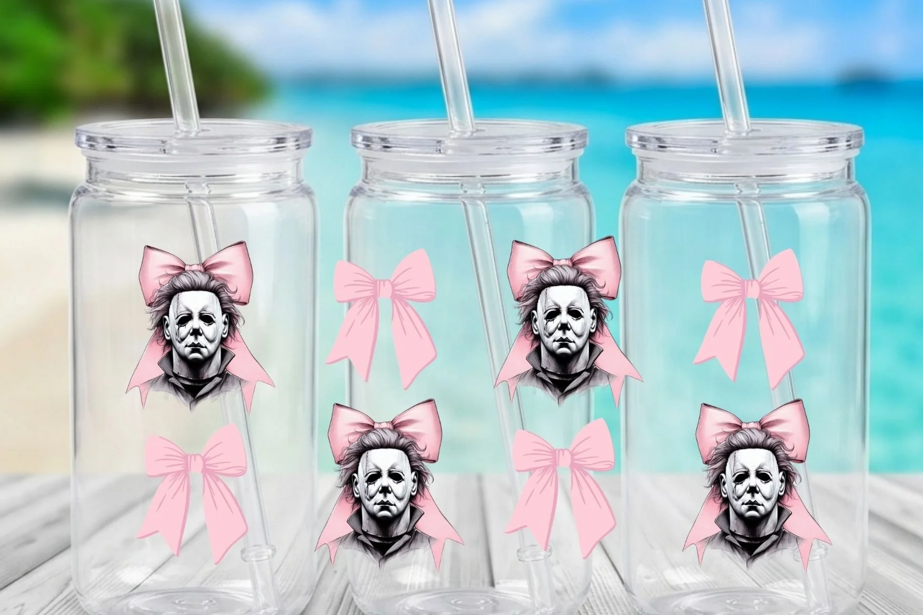 Pretty in Pink Michael Myers Bows 16OZ tumbler