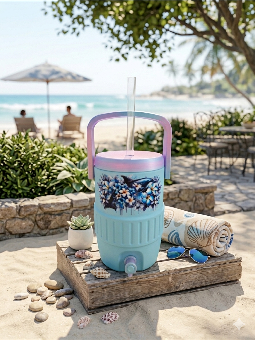 Tropical Dolphin & Floral Cooler Can Holder