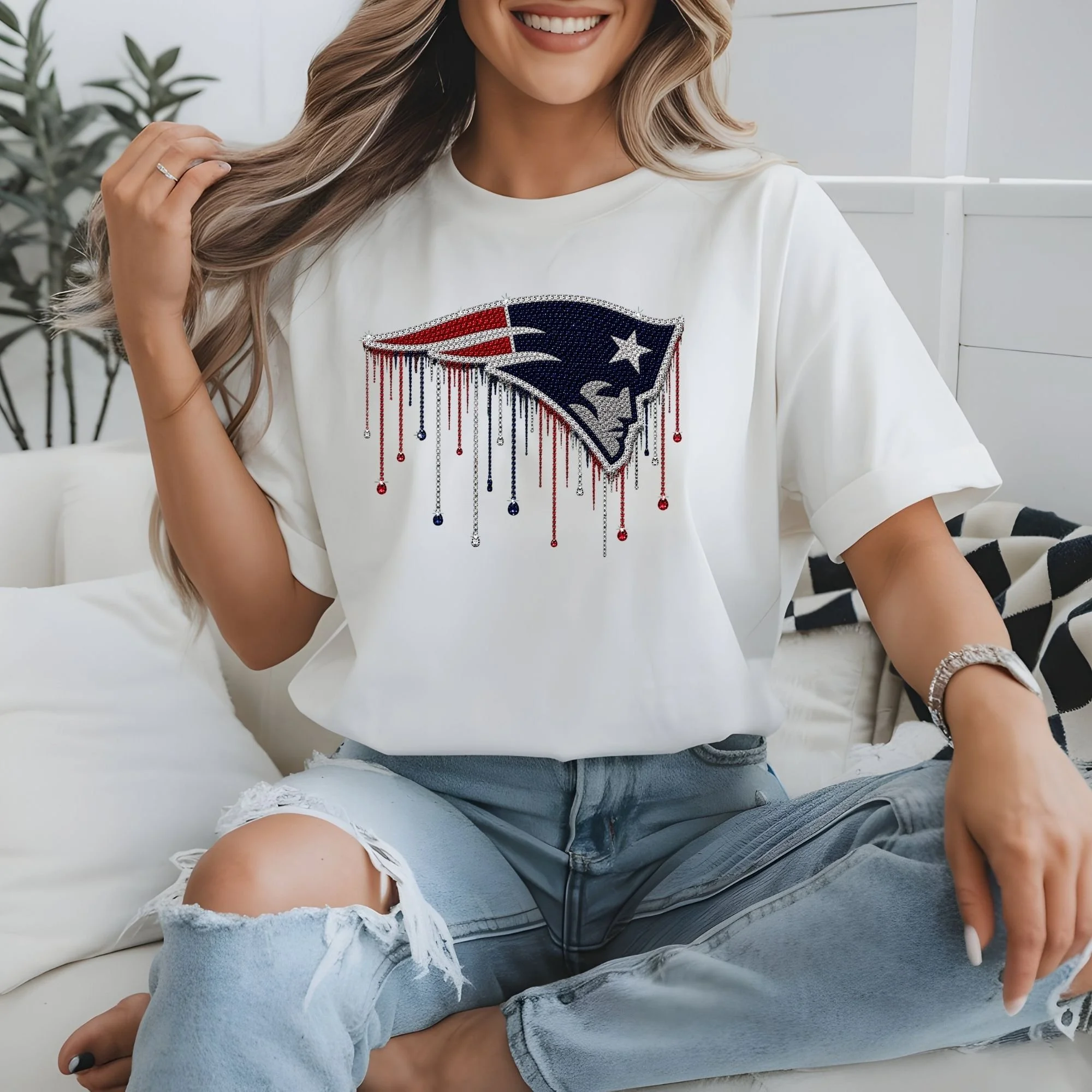 FOOTBALL FAUX BLING T SHIRTS-NEW ENGLAND PATRIOTS