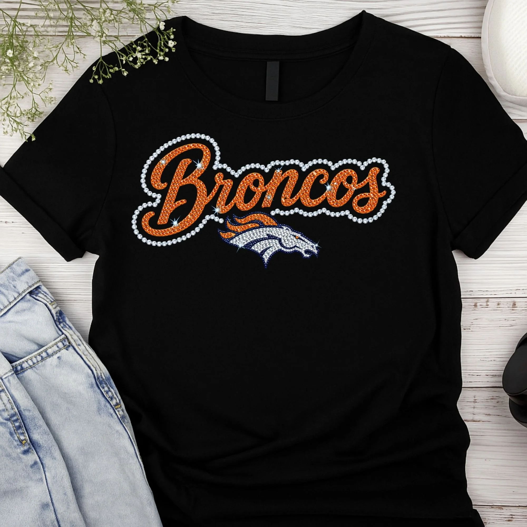 FOOTBALL FAUX BLING T SHIRTS- BRONCO'S