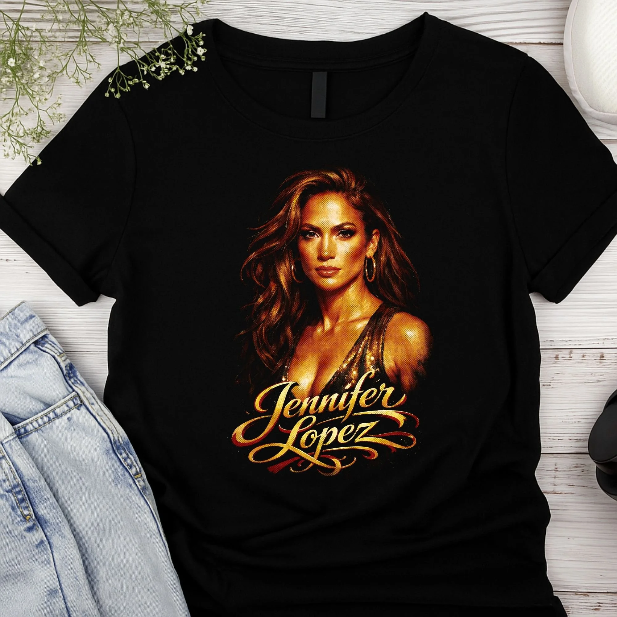Jennifer Lopez Portrait Graphic T-Shirt - Iconic Pop Star Fan Tee - Stylish Celebrity Apparel