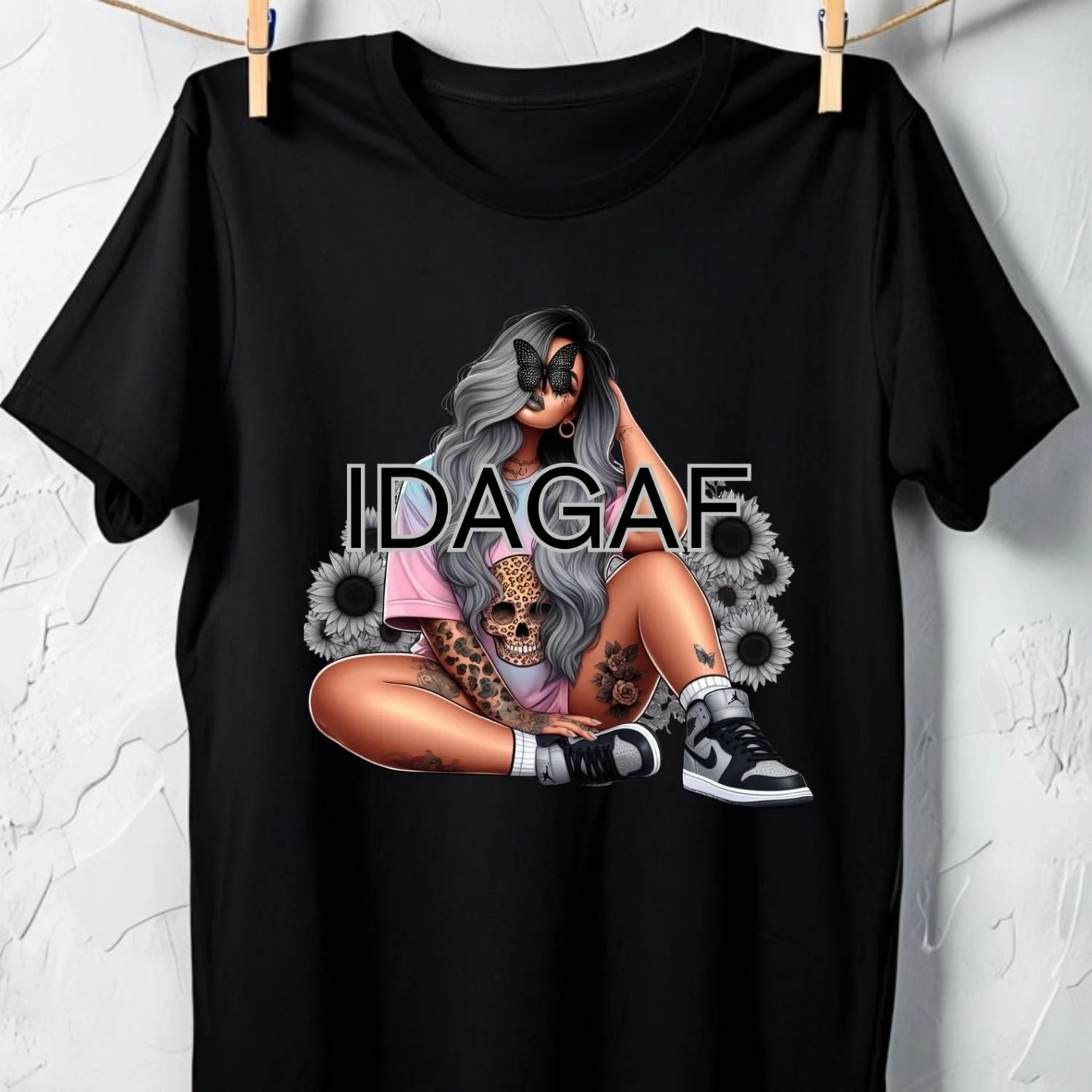 IDGAF – Aesthetic Sunflower & Skull Graphic Unisex Tee