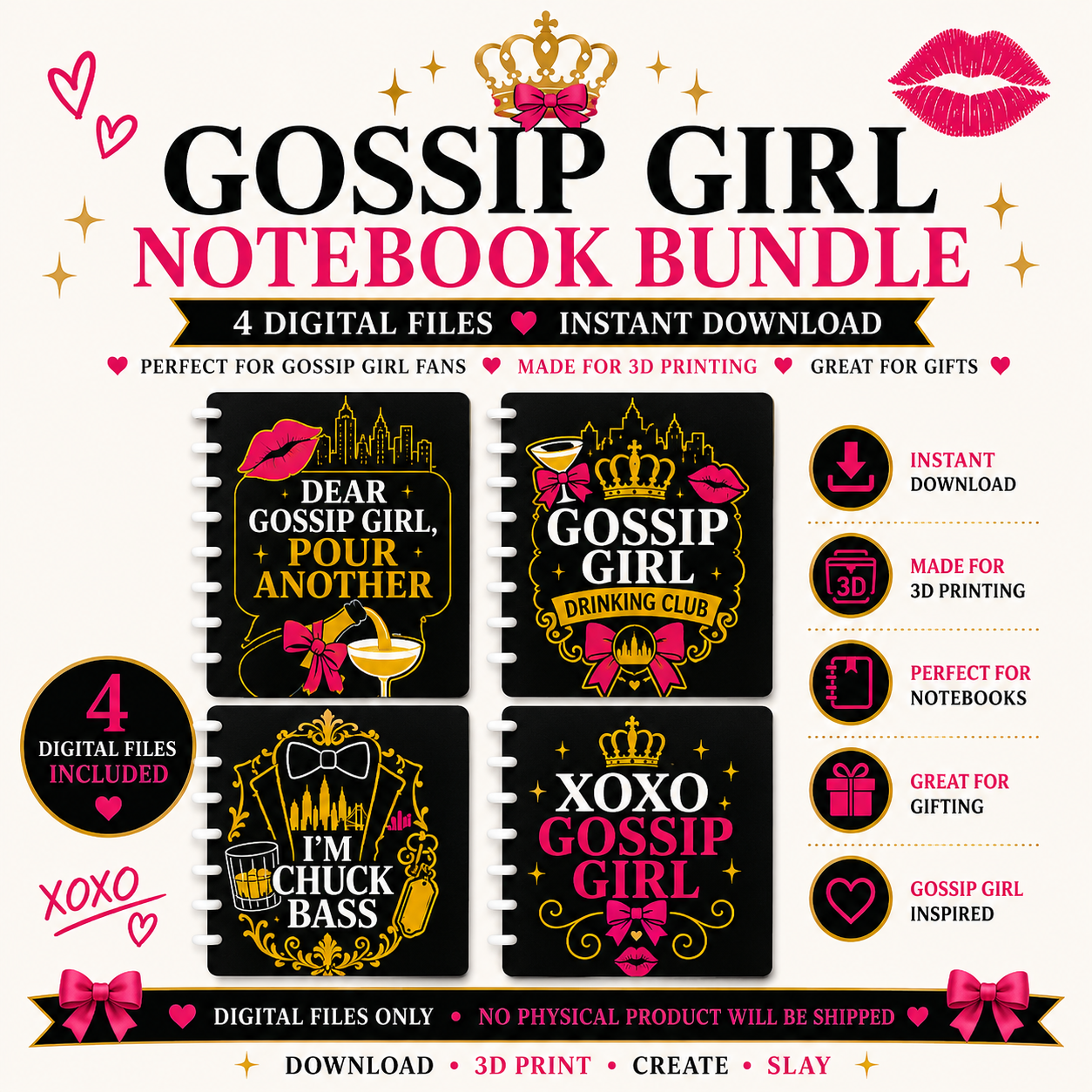 Gossip Girl Notebook Digital File Bundle – 4 Designs
