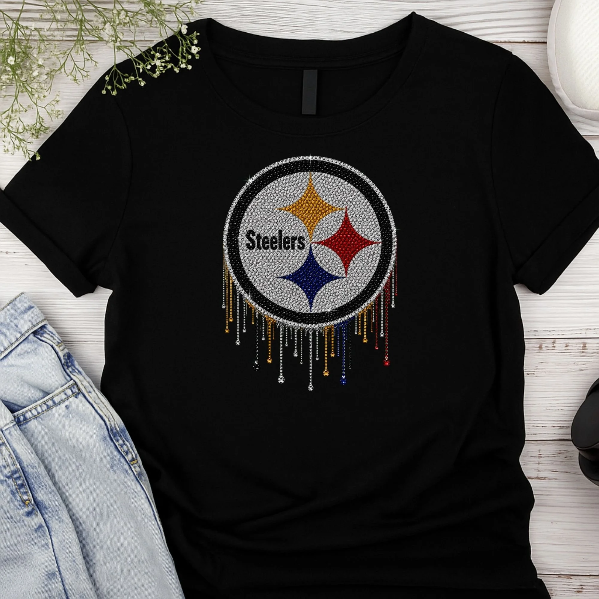 FOOTBALL FAUX BLING T SHIRTS-PITTSBURGH STEELERS