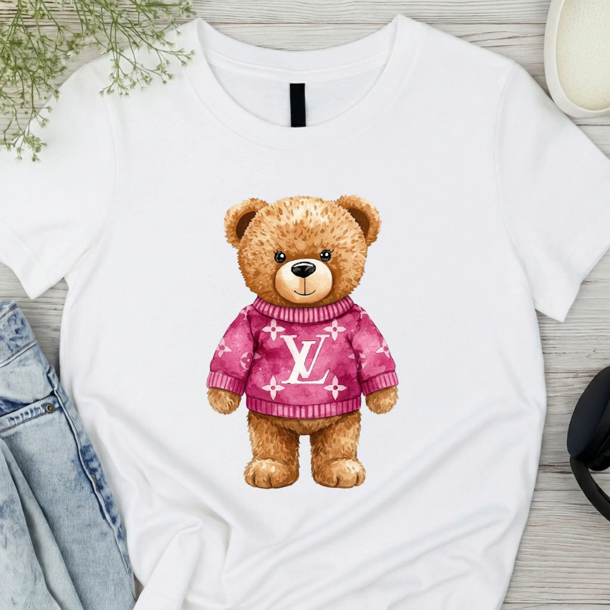 Designer-Inspired Teddy Bear Graphic T-Shirt - Cute Plushie Fashion Tee - Chic Casual Apparel
