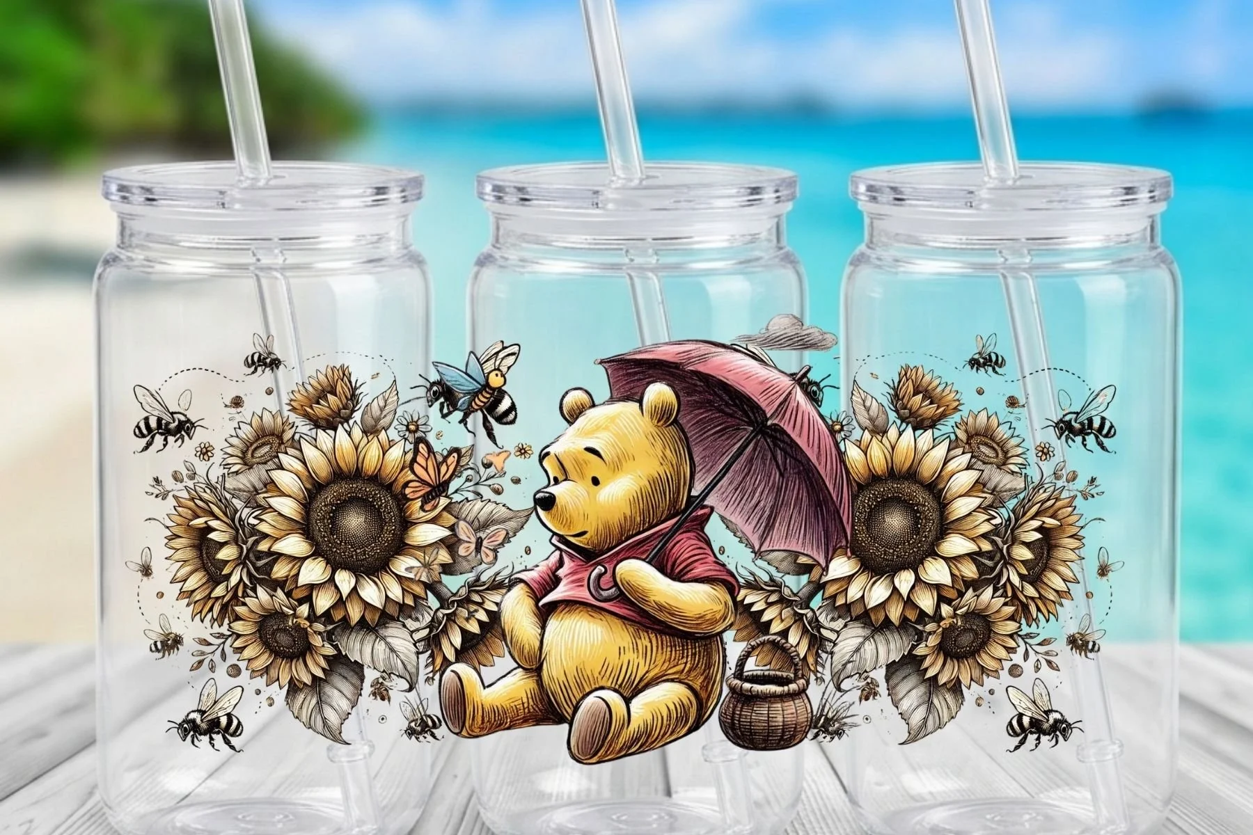 Winnie the Pooh & Sunflowers 16 oz. Can-Shaped Plastic Tumbler