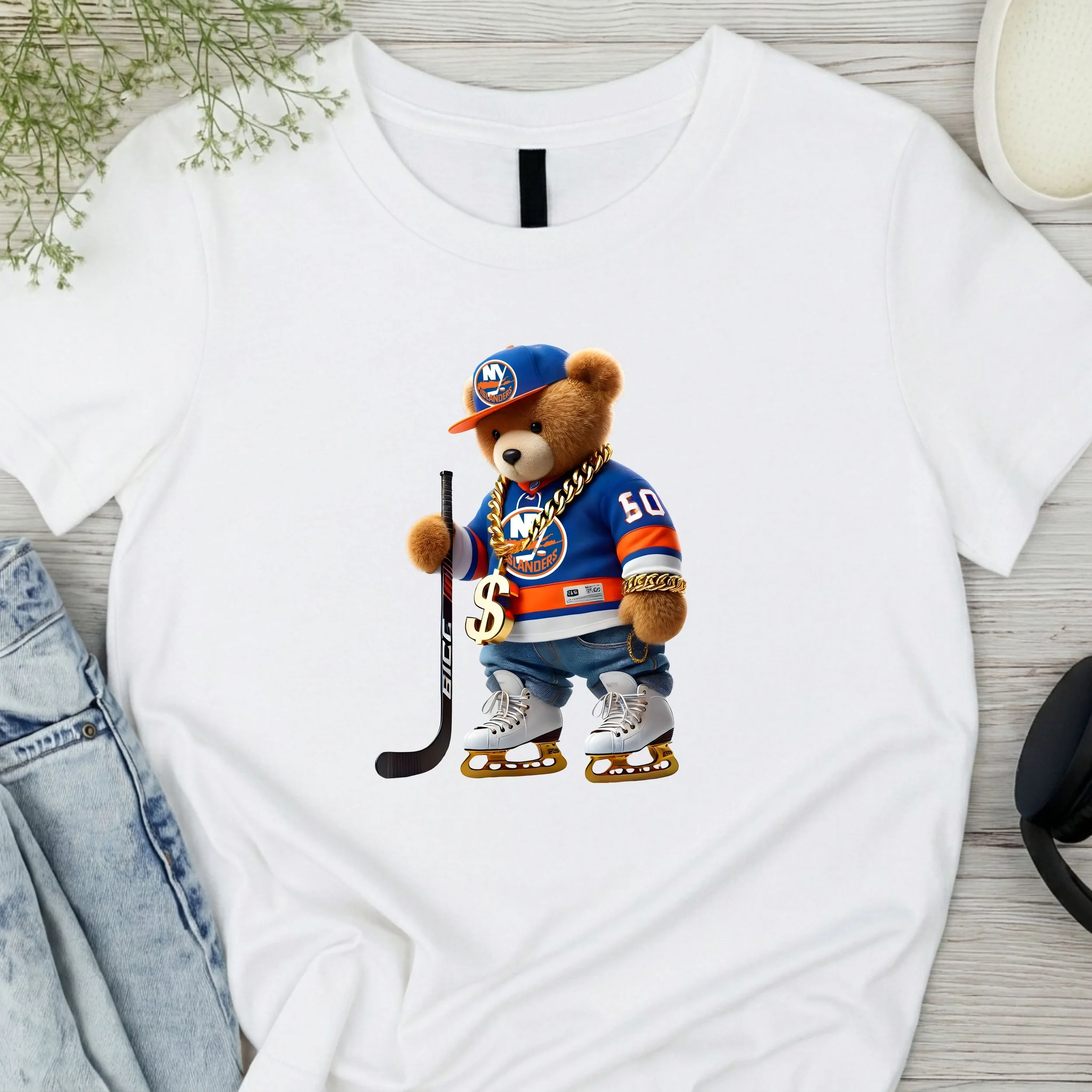 Hockey Bear Fan T-Shirt - NEW YORK ISLANDERS