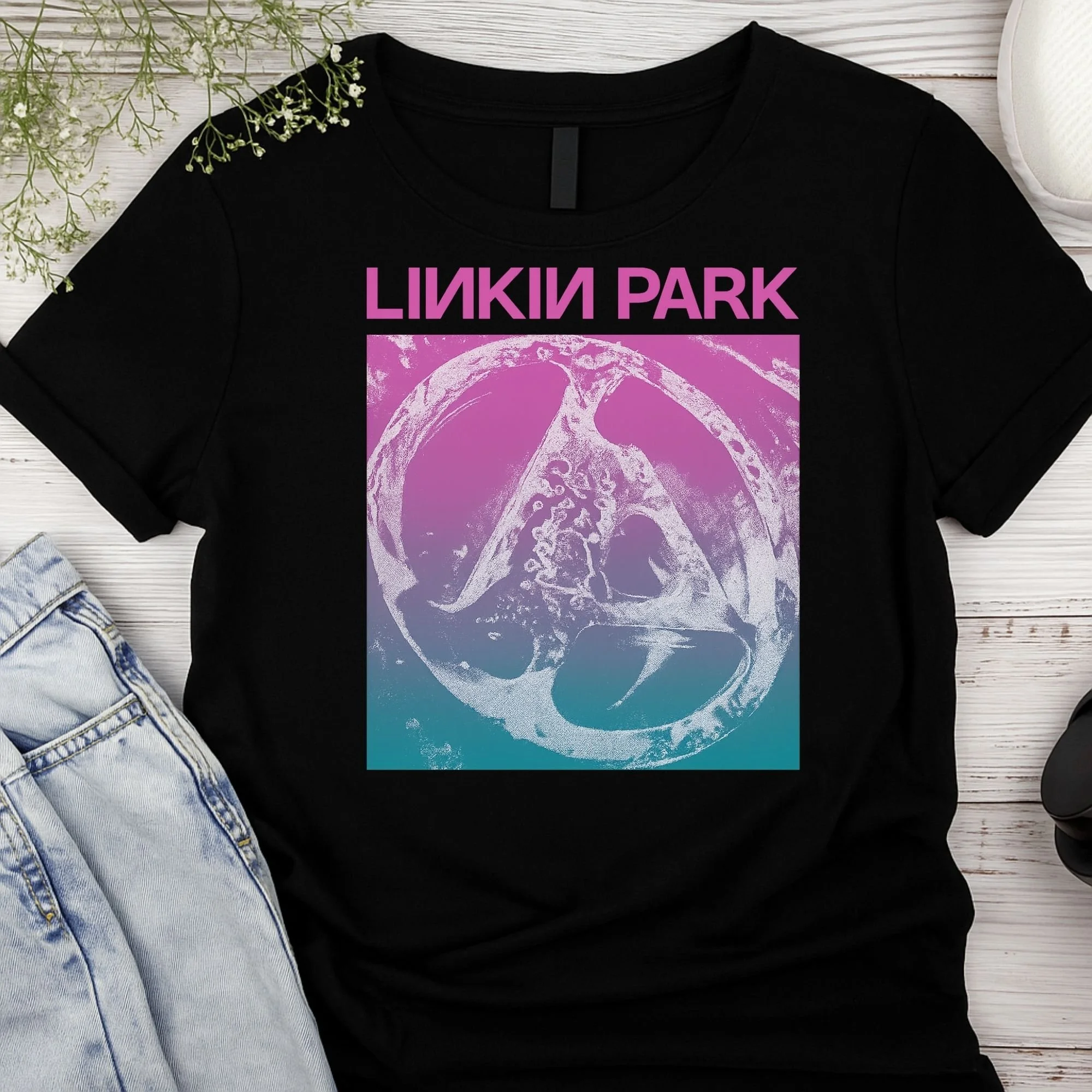 Linkin Park Gradient Graphic T-Shirt - Y2K Aesthetic Band Merch - Retro Alternative Rock Tee