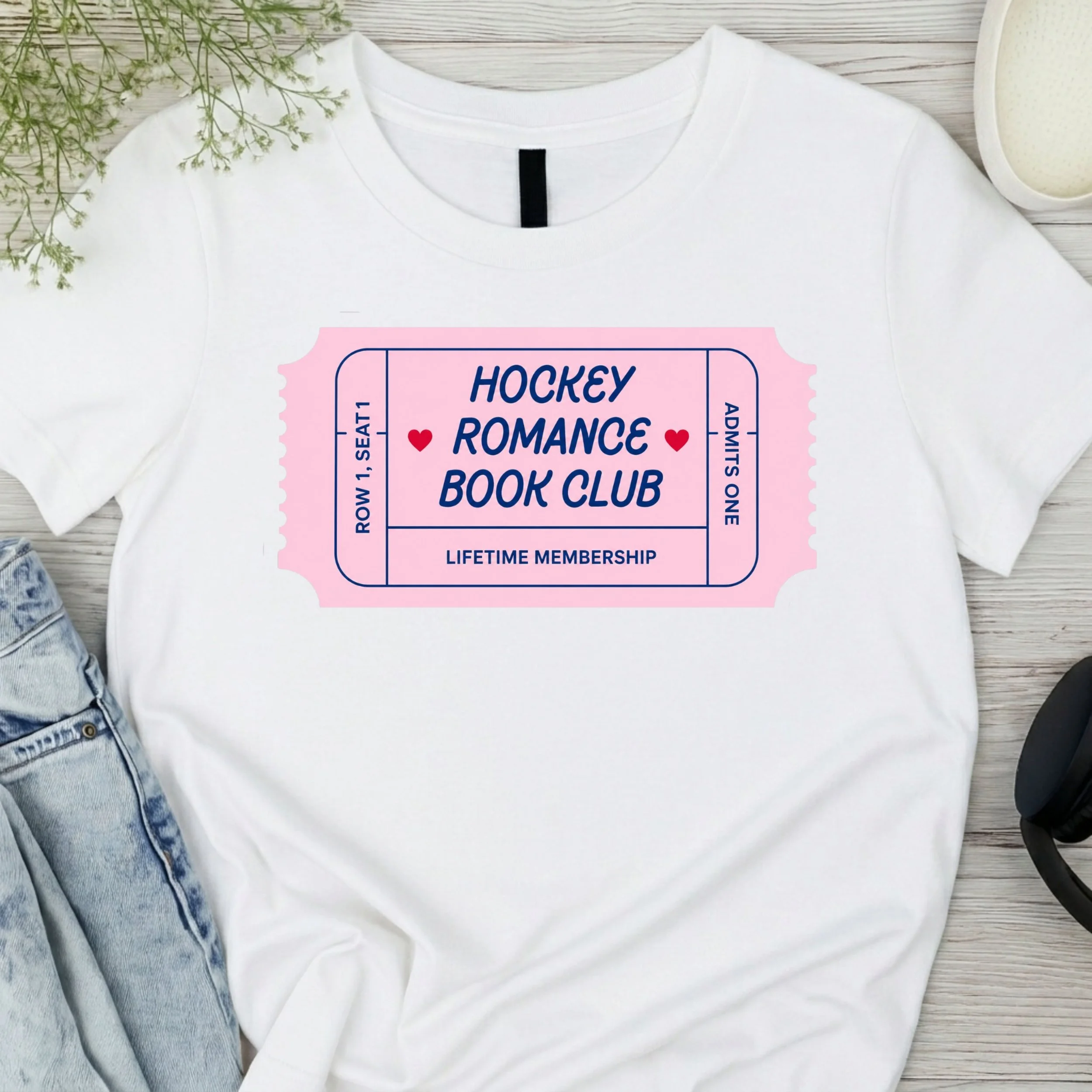 "Hockey Romance Book Club" Ticket Graphic T-Shirt - Lifetime Membership Fan Tee - Trendy Bookish Apparel