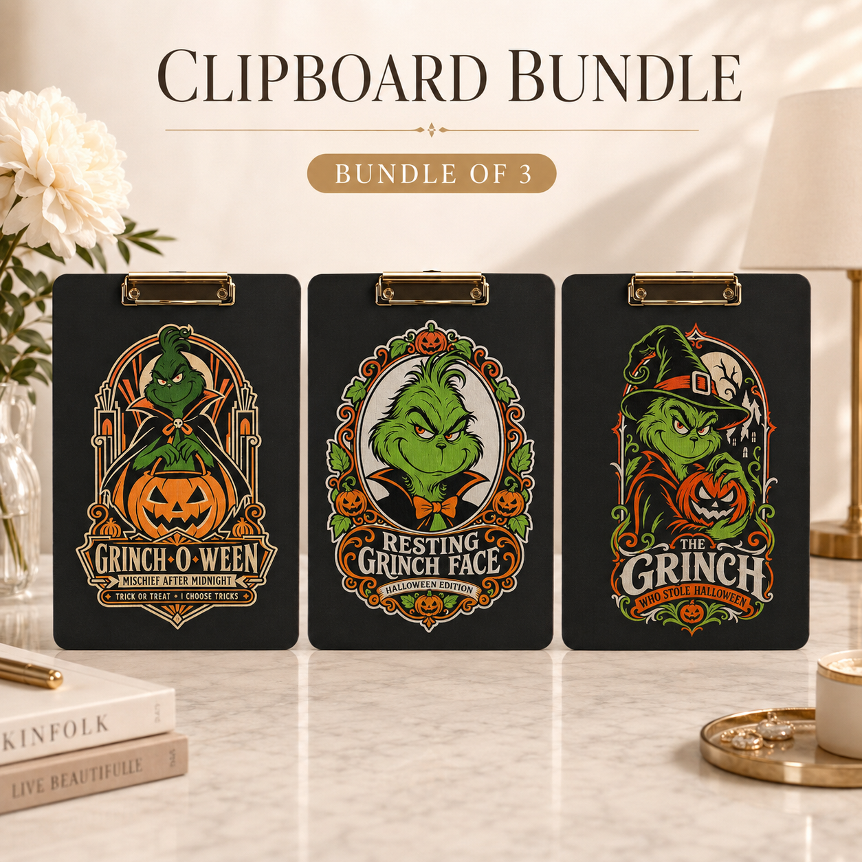 Halloween Grinch Clipboard Bundle – Set of 3 Digital 3D Print Files