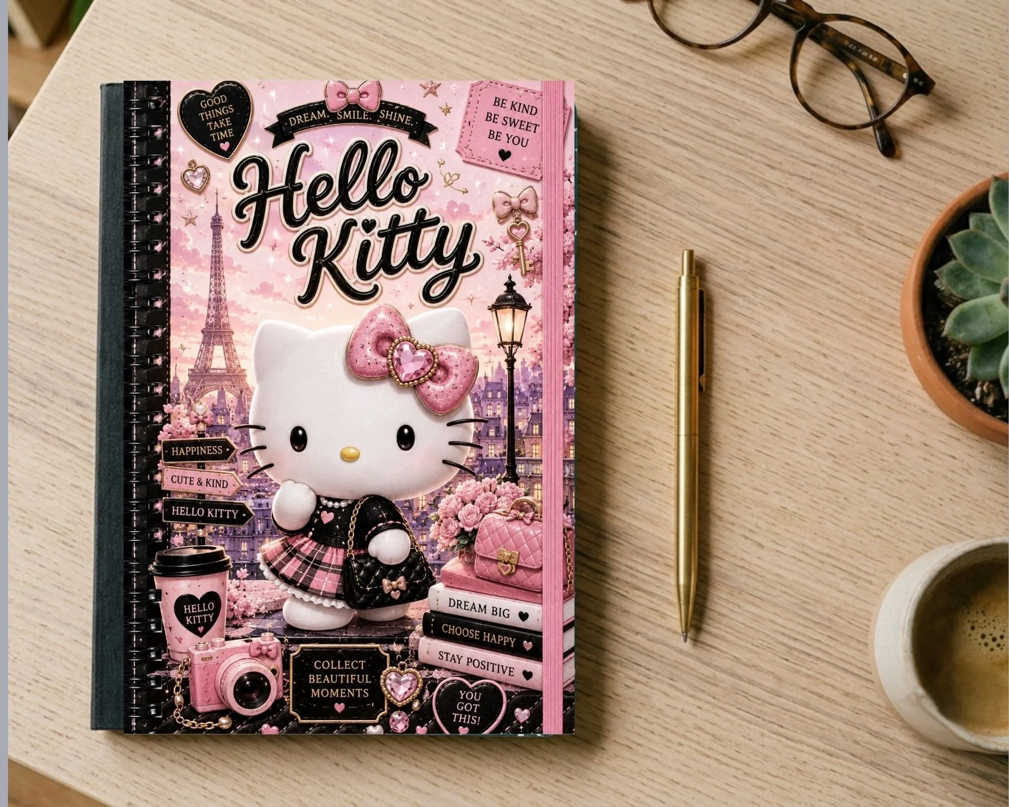 Cute Cartoon Cat & Eiffel Tower Collage 80-Page Journal