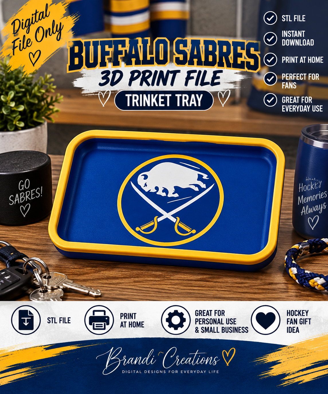 BUFFALO SABRES 3D Printed Trinket Tray – Digital File Only