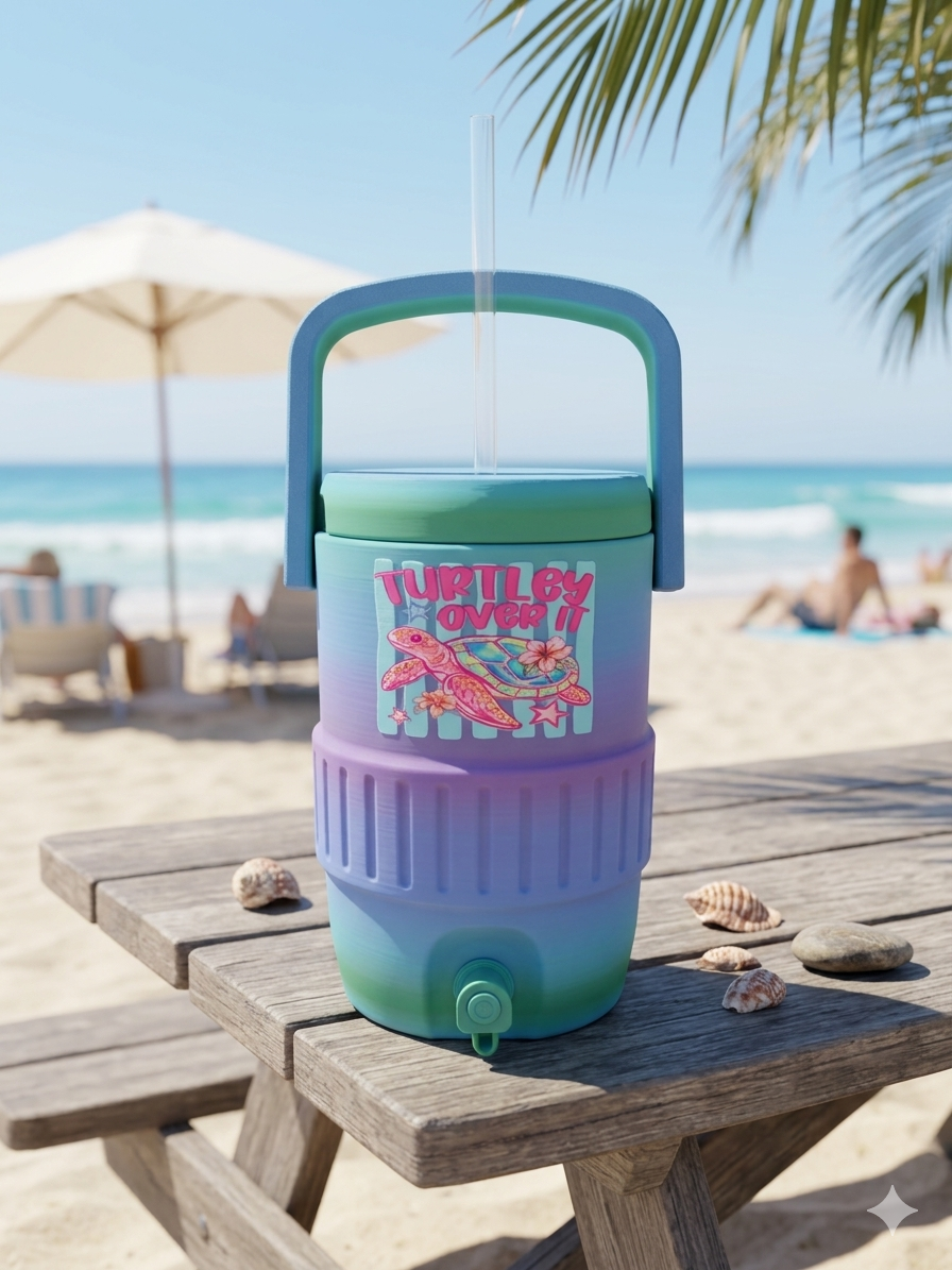 "Turtley Over It" Sea Turtle Cooler Can Holder