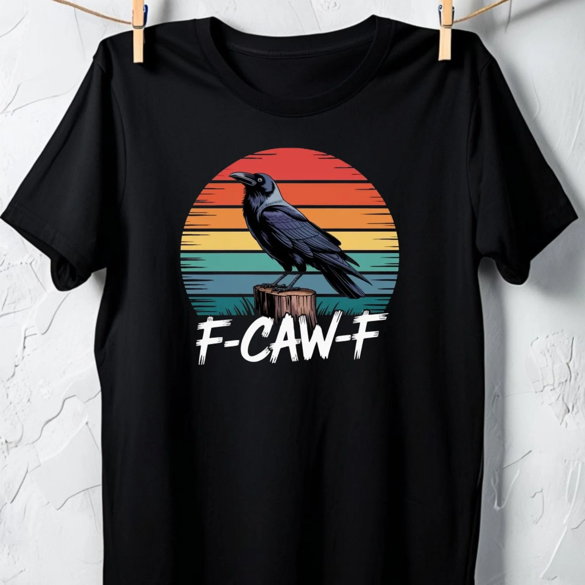 F-CAW-F – Retro Sunset Crow Graphic Unisex Tee