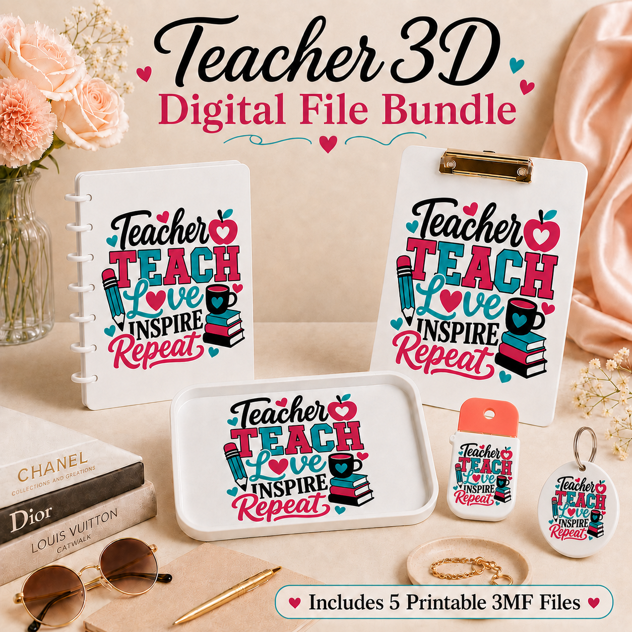 TEACHER 3D PRINTABLE FILE BUNDLE- 5 DIGITAL 3MF FILE