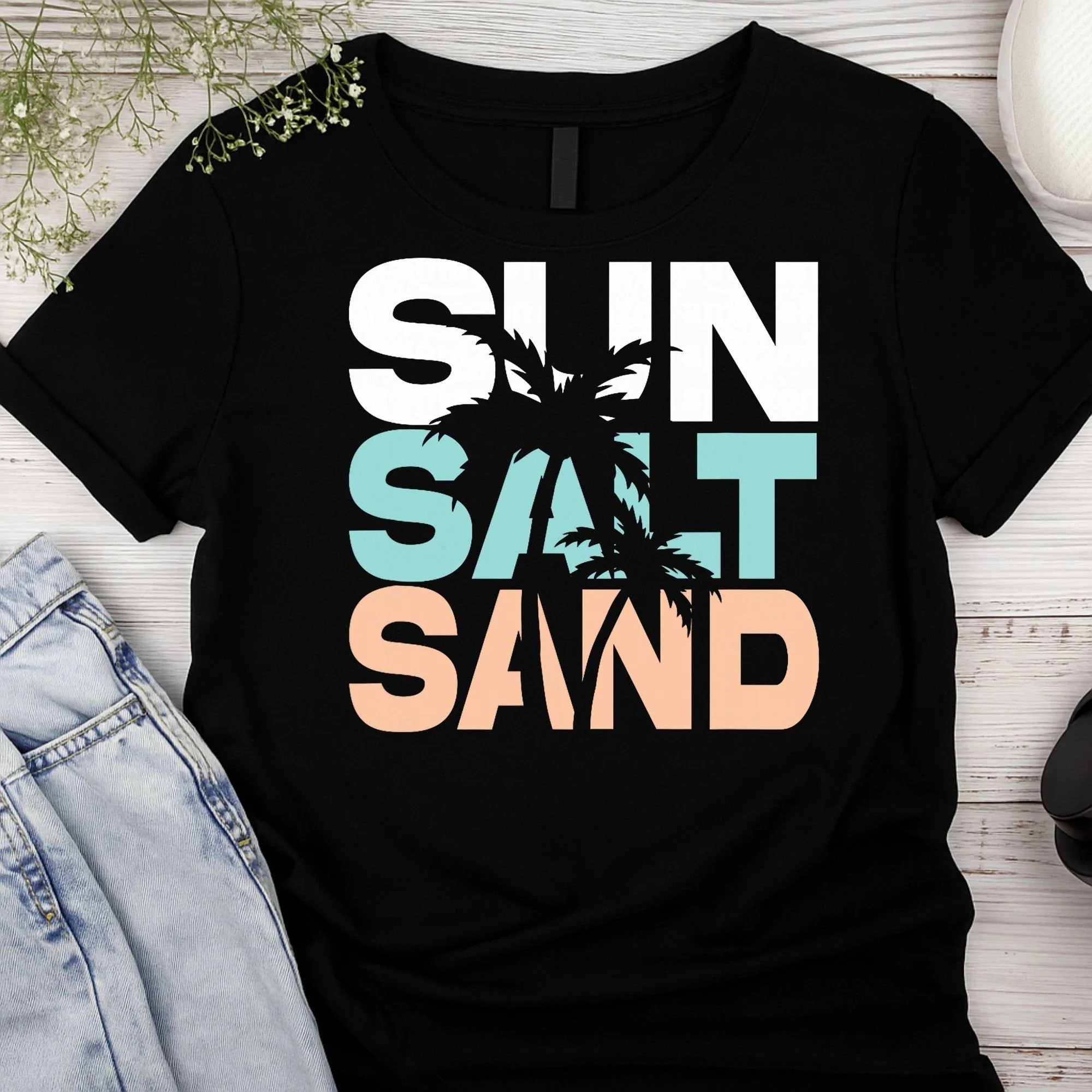 Sun Salt Sand Graphic T-Shirt - Tropical Beach Vibes Tee - Casual Summer Apparel