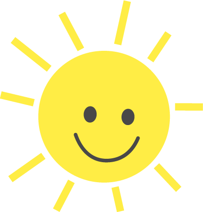 A yellow smiling sun with rays extending outward and a happy face.
