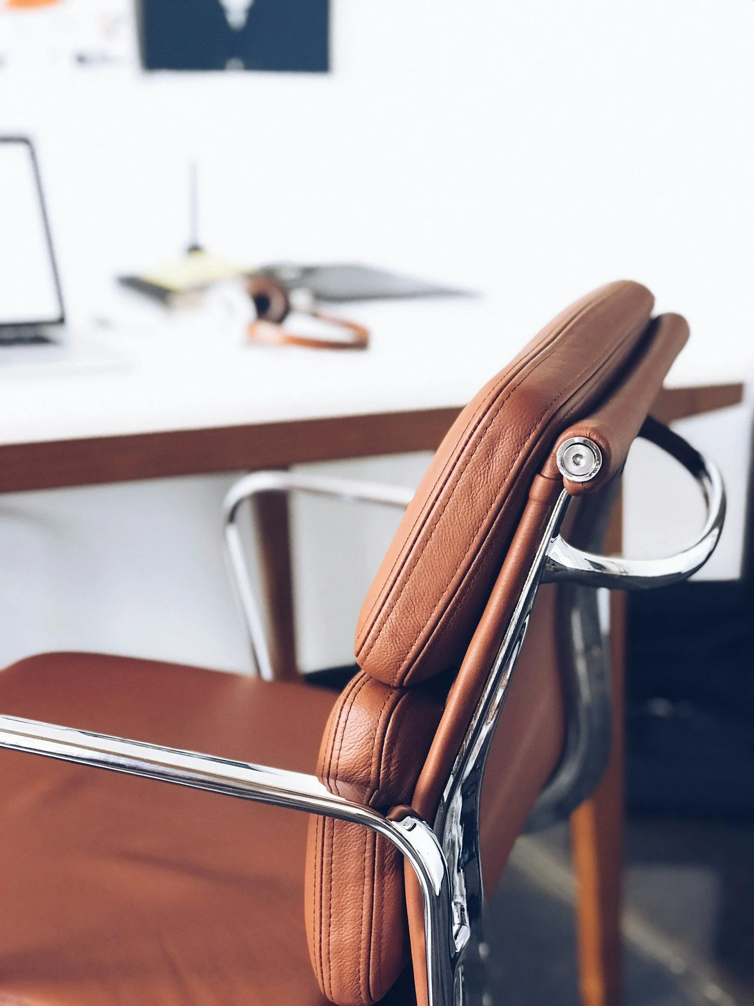 Brown leather deck chair