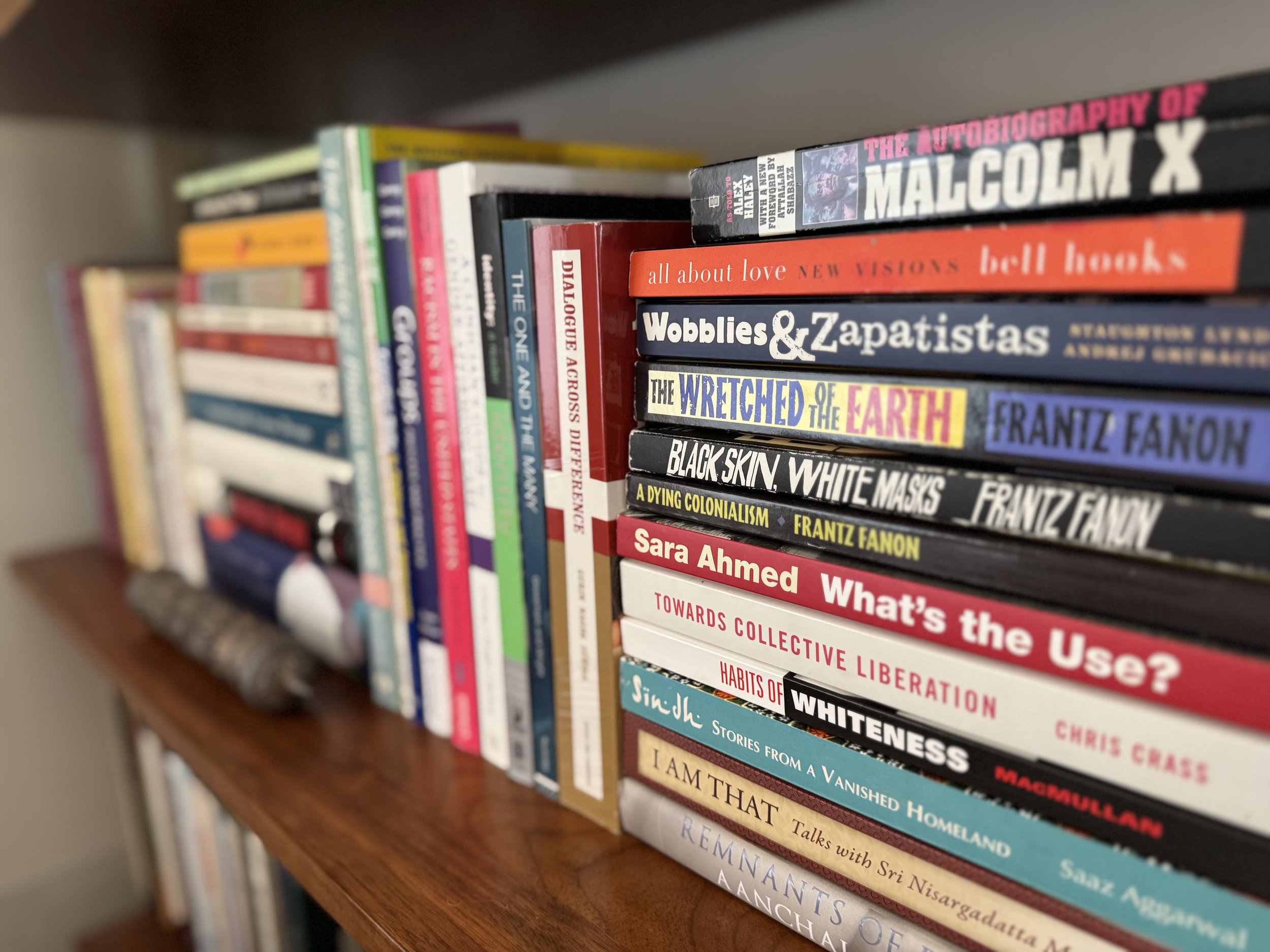 close up books on a bookshelf