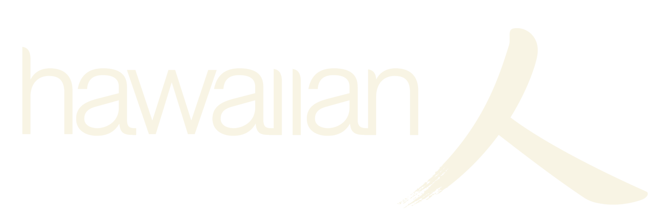 Hawaiian Airlines logo in white text with a stylized swoosh on black background.