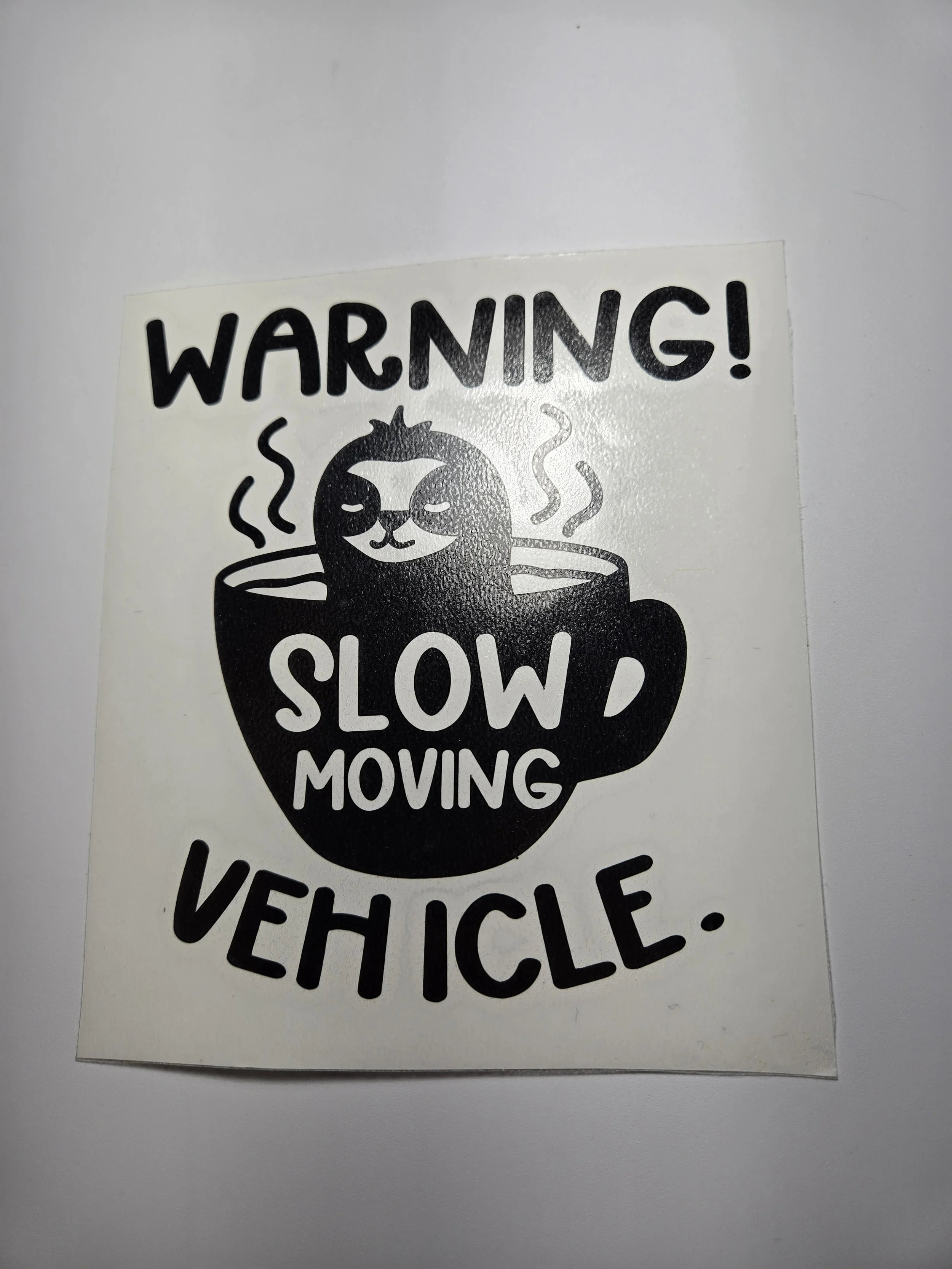 5.5" 'Warning! Slow Moving Vehicle' Sloth Mug Decal