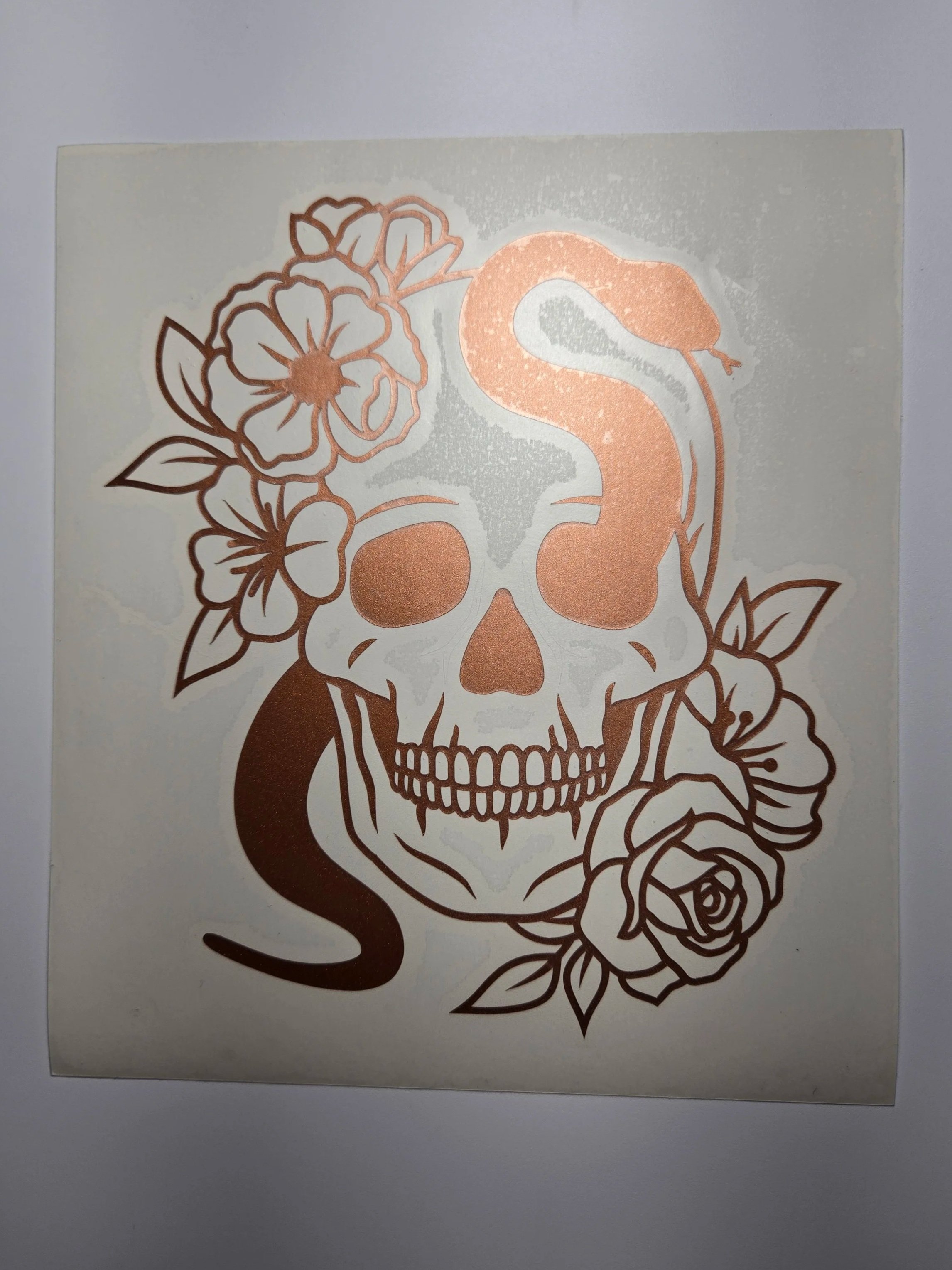 6" Copper Snake, Skull & Roses Decal