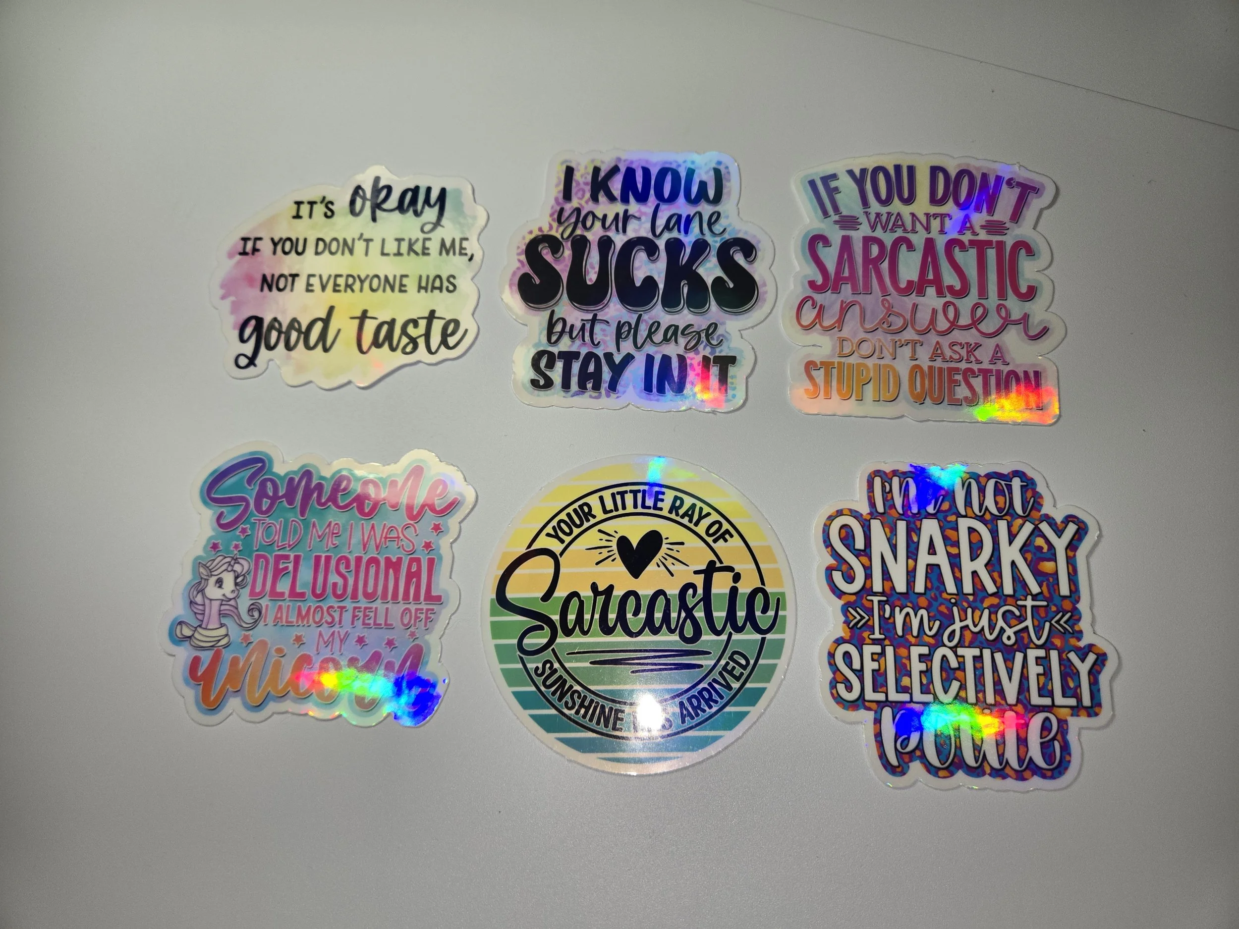 Sarcastic & Snarky Holographic Sticker 6-Pack