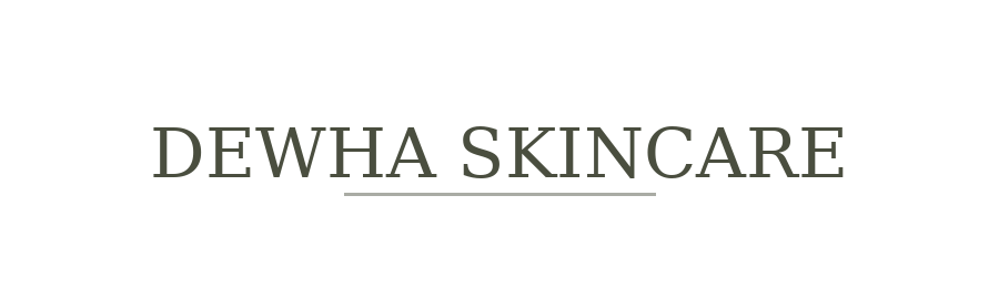Logo of Dewha Skincare with black background and green text