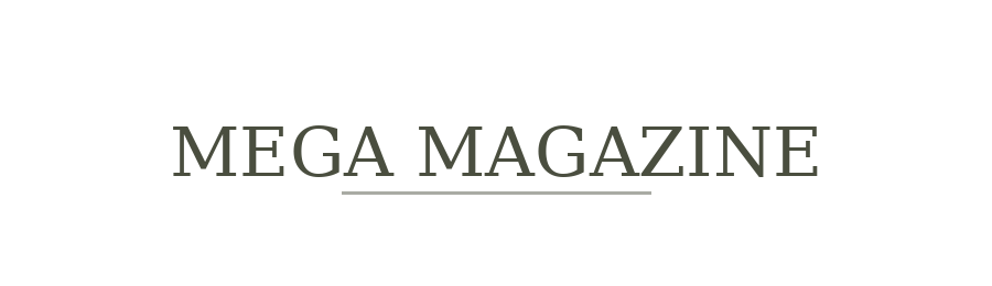Cover page of Mega Magazine featuring black background with the title in large, grayish-green font.