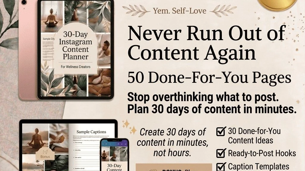 Wellness Creator Instagram Content System | 30 Day Kit | 50 Pages Done For You Hooks & Captions | Social Media Strategy | PDF