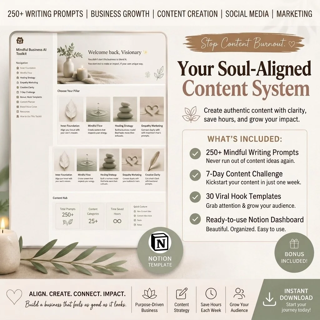 Notion Content Planner for Coaches | 250+ Daily Prompts Social Media Strategy | Wellness Brand Messaging & Creation System