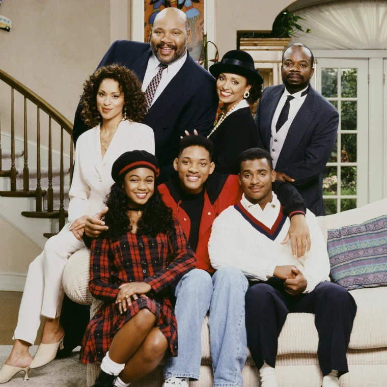 A photoshoot image from the 90s sitcom "The Fresh Prince of Bel-Air".