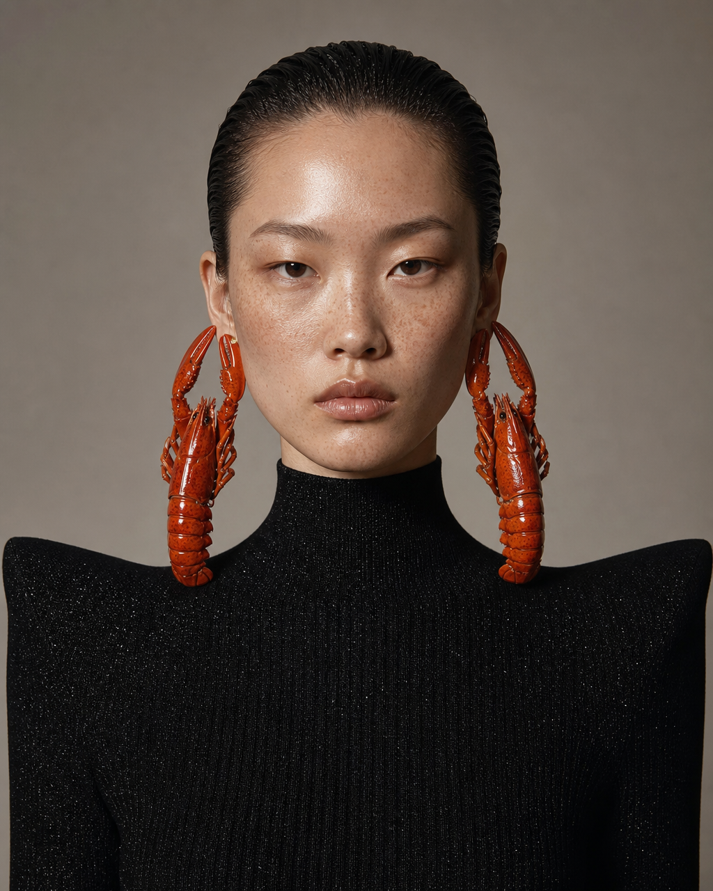 Generated with Kive.ai - Model & Expression East Asian model_ sleek wet-look dark hair pushed straight back off the face_ no strands loose_ high forehead fully exposed. Neutral_ flat fashion expression_ direct camera gaze_ closed lips_ calm-2.png