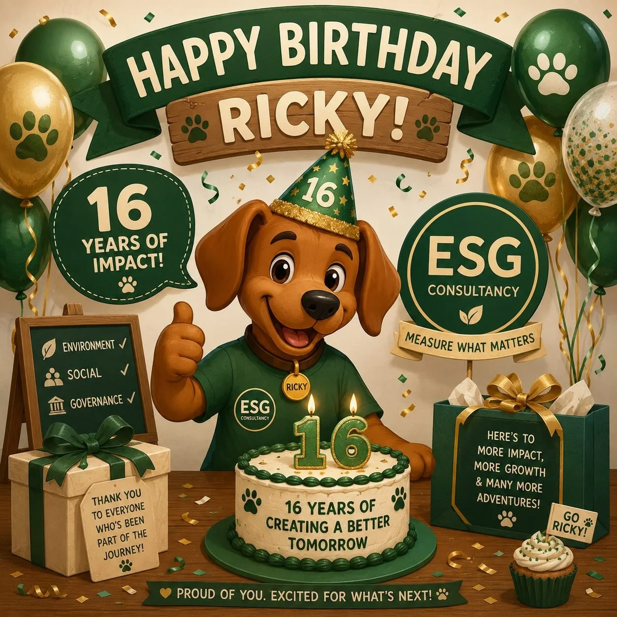 Our mascot turns 16 today! Happy Birthday Ricky. No one knows more about ESG than Ricky! He has set in countless meetings with our CEO and is consulted regularly for his sharp insights. Long Live Ricky. #esgmascot #esgconsultancy #esgacademy #makings