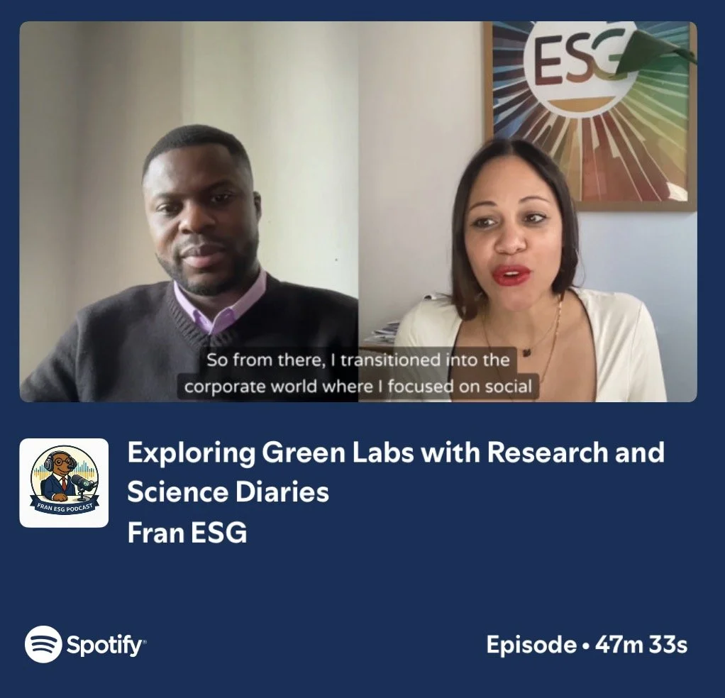 Francine Carron gets interviewed on FRAN ESG by Dr. Funeh talking about Green Labs