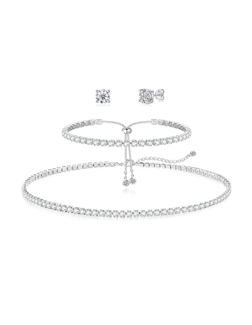 Tennis Necklace, Bracelet, & Earring Set