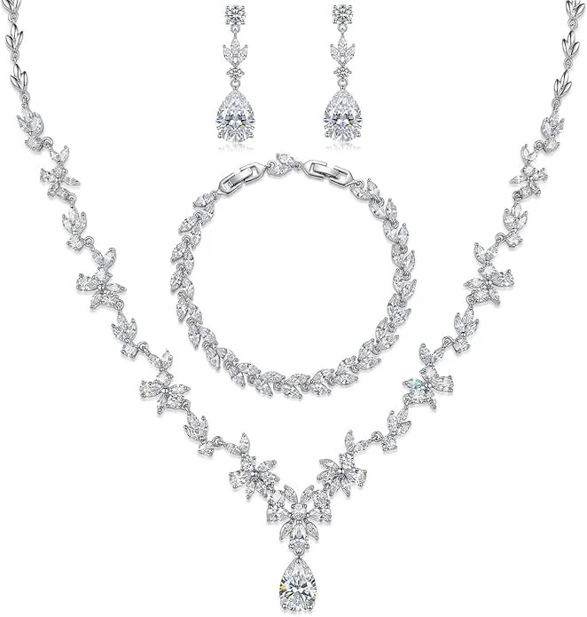 Flower Necklace, Bracelet, & Earring Set