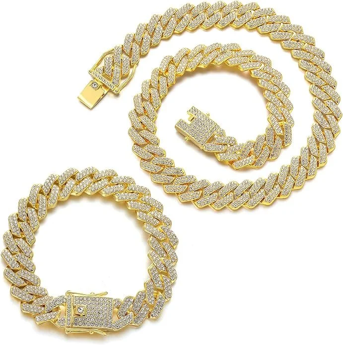 Gold Cuban Link Chain And Bracelet Set