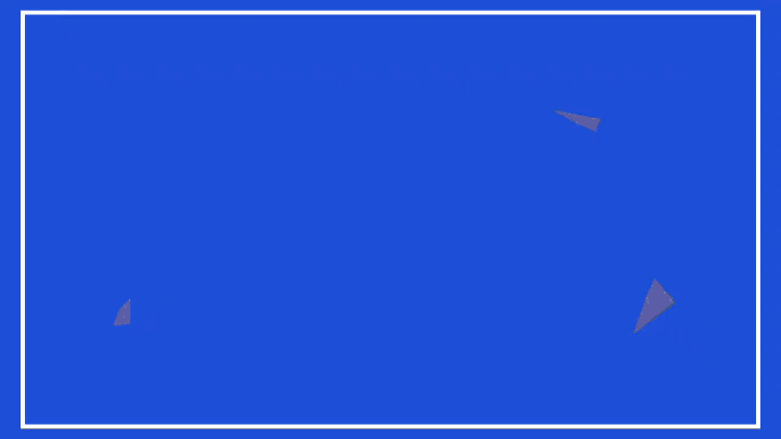 Blue background with a white border and small triangular shapes scattered throughout.