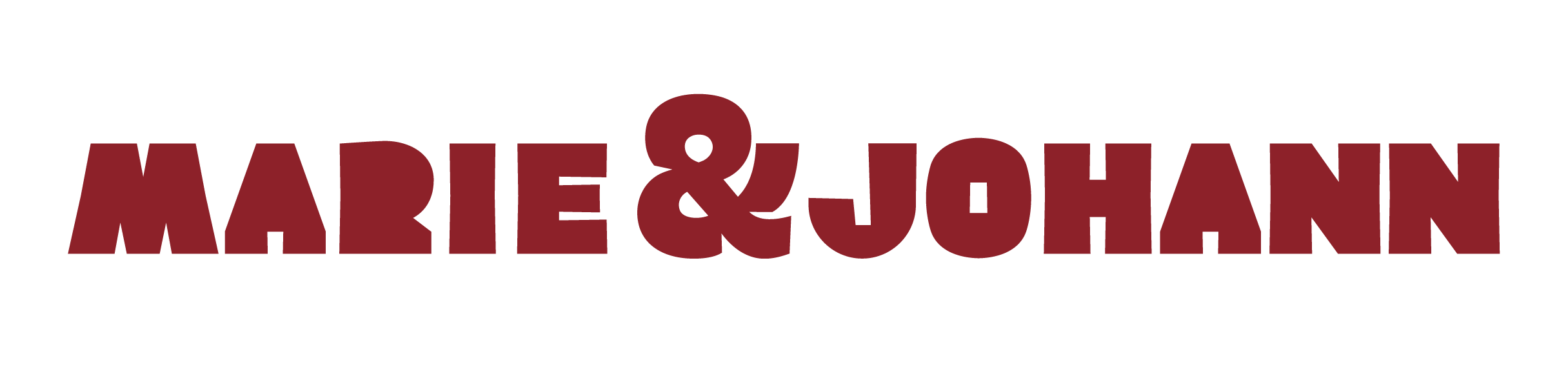 Der Schriftzug 'Marie & Johann' in großen, dunklen roten Buchstaben auf weißem Hintergrund.