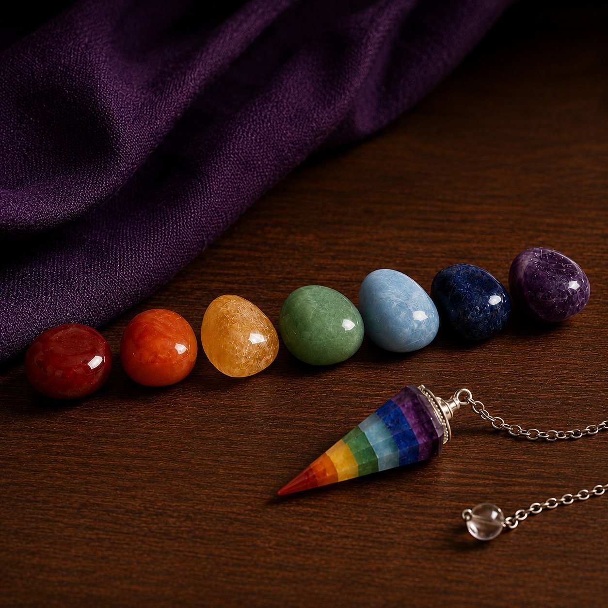 Péndulo y piedras de los 7 Chakras