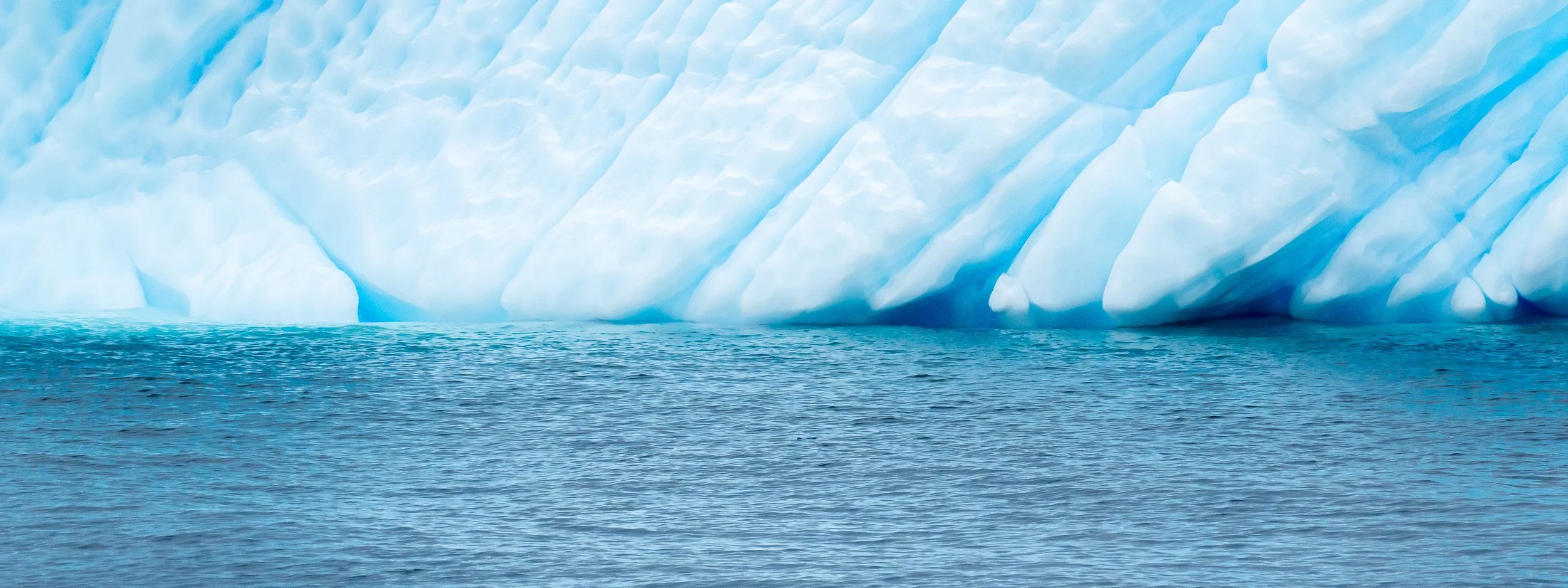 Large ice glacier calving into a calm ocean