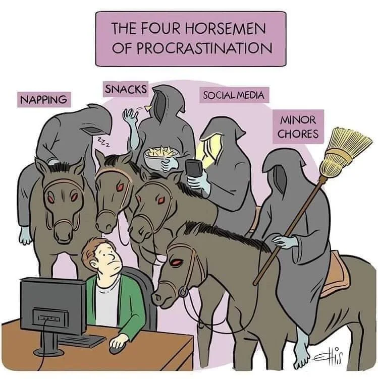 The Four Horsemen of Procrastination: Napping; Snacks; Social Media; and Minor Chores