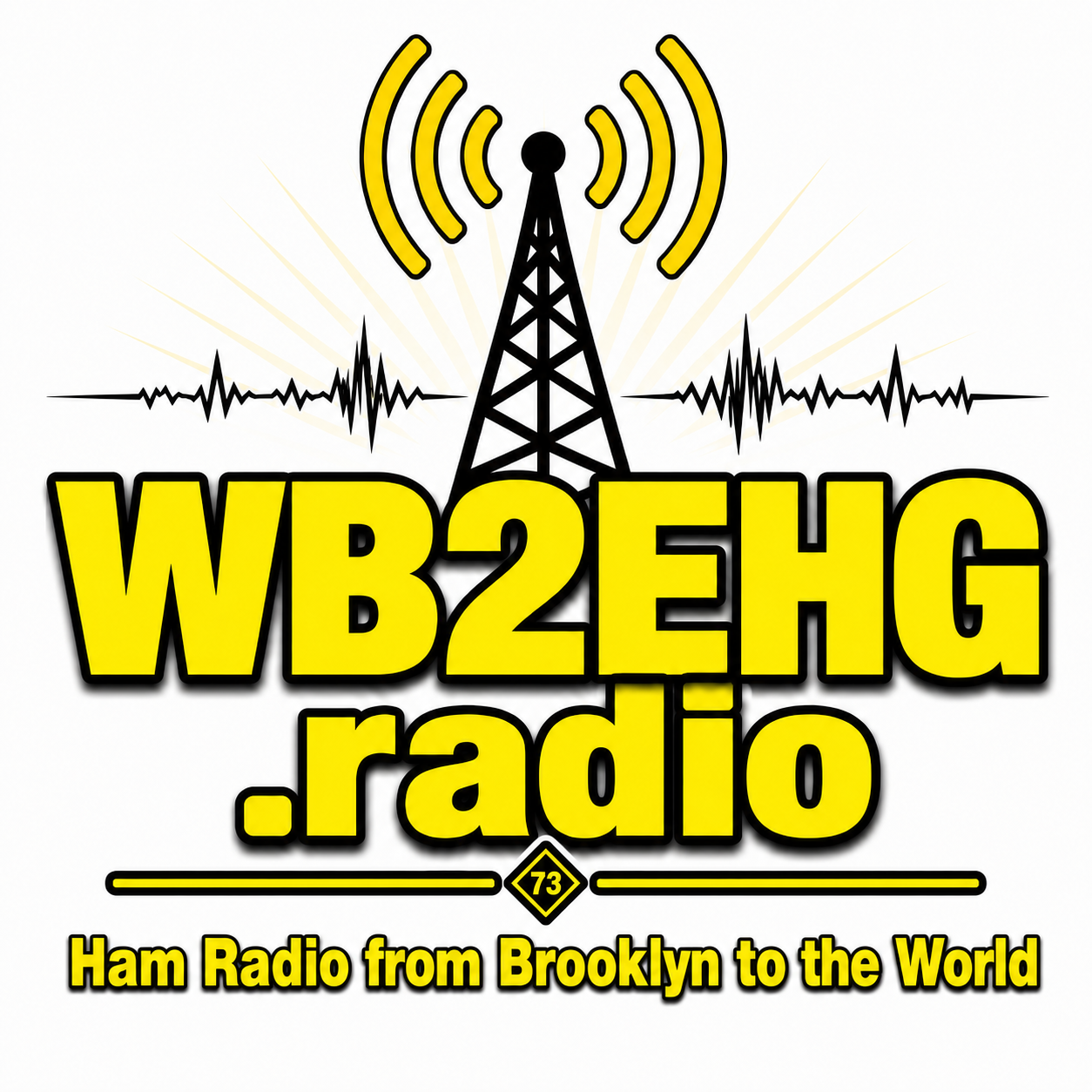 Logo for WB2EHG.radio featuring a radio tower emitting signals, with text that says "WB2EHG.radio" and "Ham Radio from Brooklyn to the World".